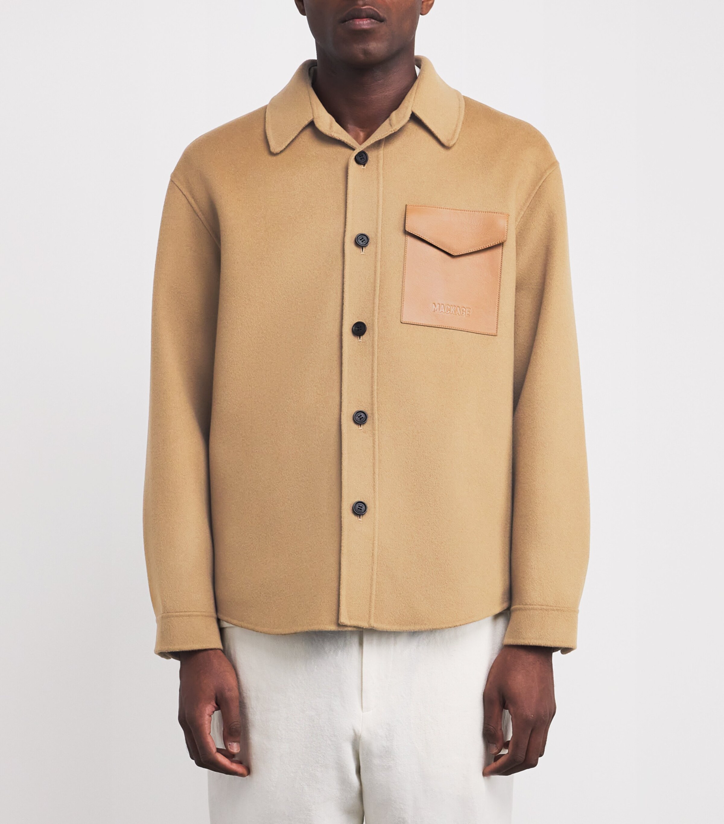Mackage Mens Wool Leather-Pocket Emmanuel Overshirt Light Camel Image 3