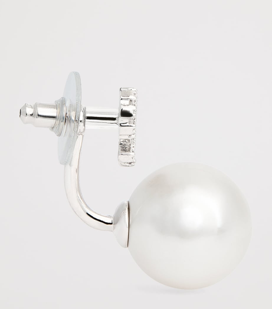 Crystal and Faux Pearl Bow Jacket Earrings SILVER Image 4