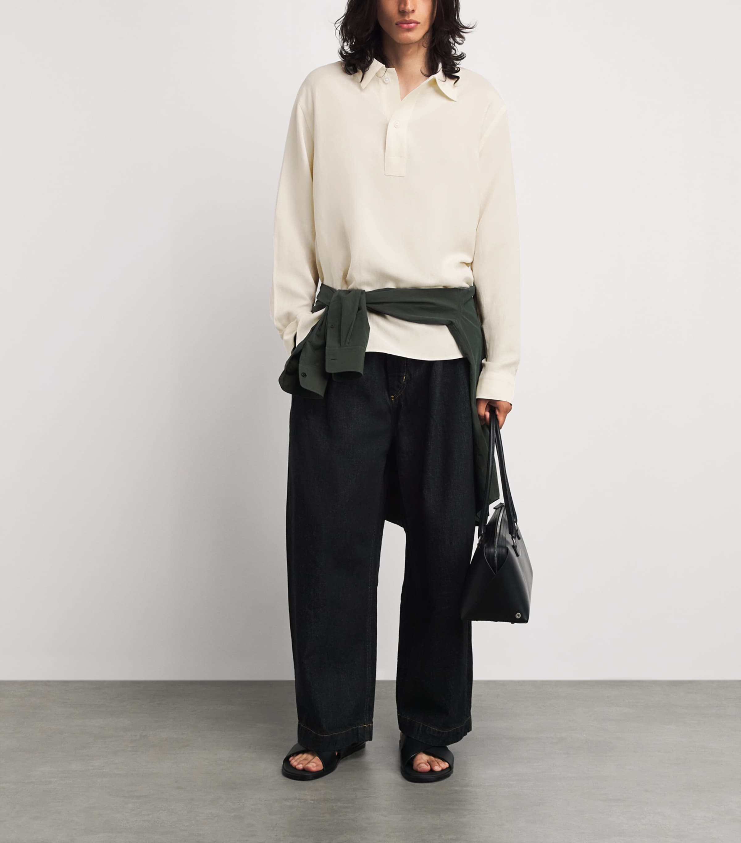 Studio Nicholson Mens Oversized Polo Shirt Chalk Image 2