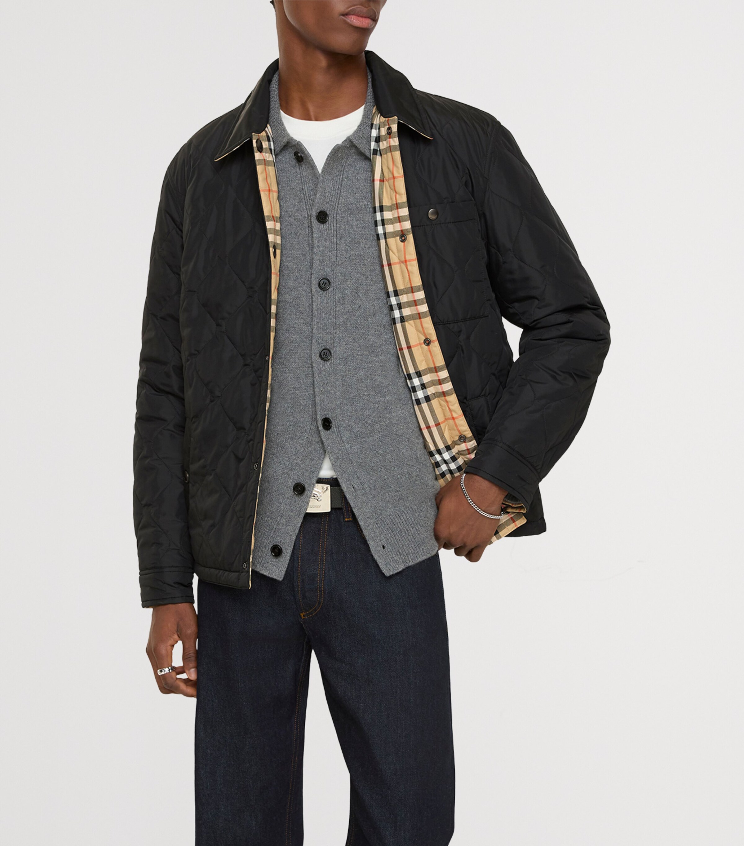 Burberry Mens Quilted Reversible Check Overshirt Black Image 3
