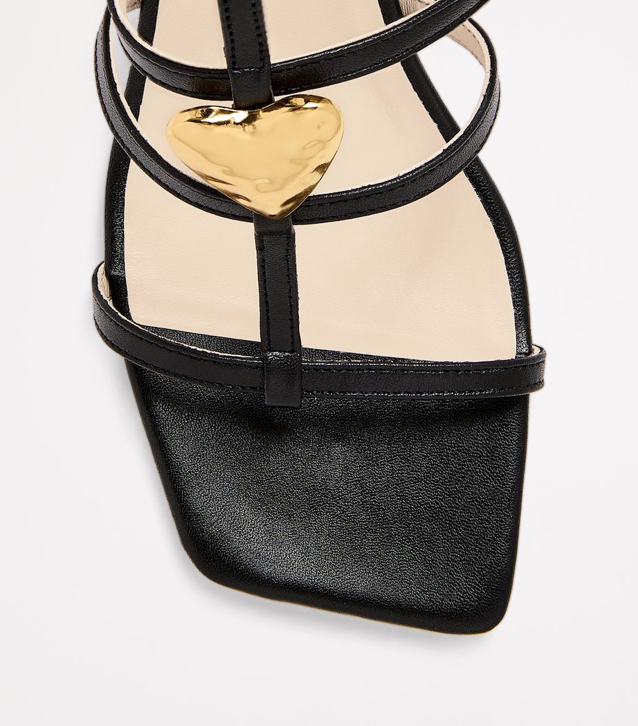 Leather Heart Heeled Sandals 75 BLACK Image 5