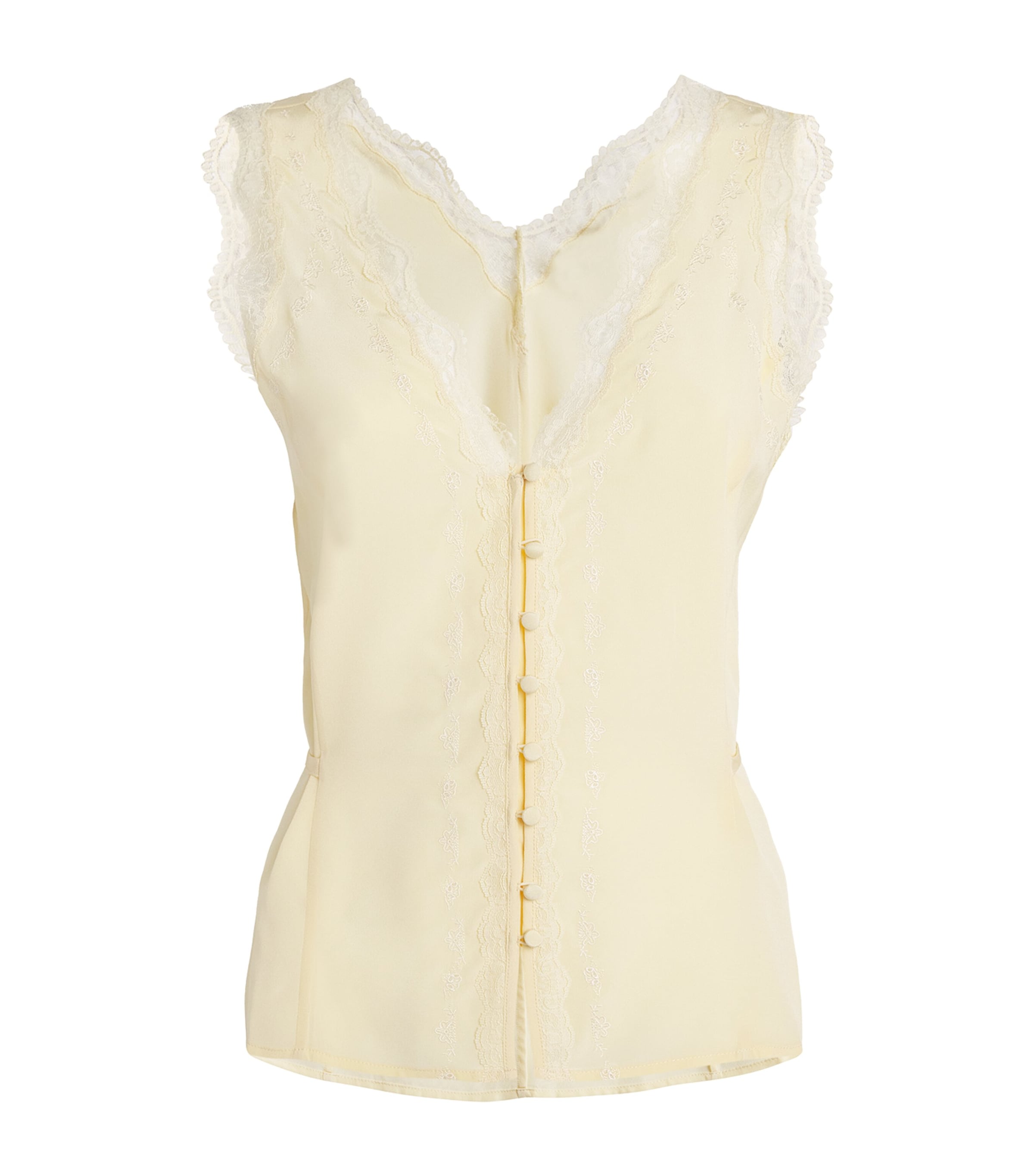 Paige Ancona Lace Trim Silk Tank In Beige