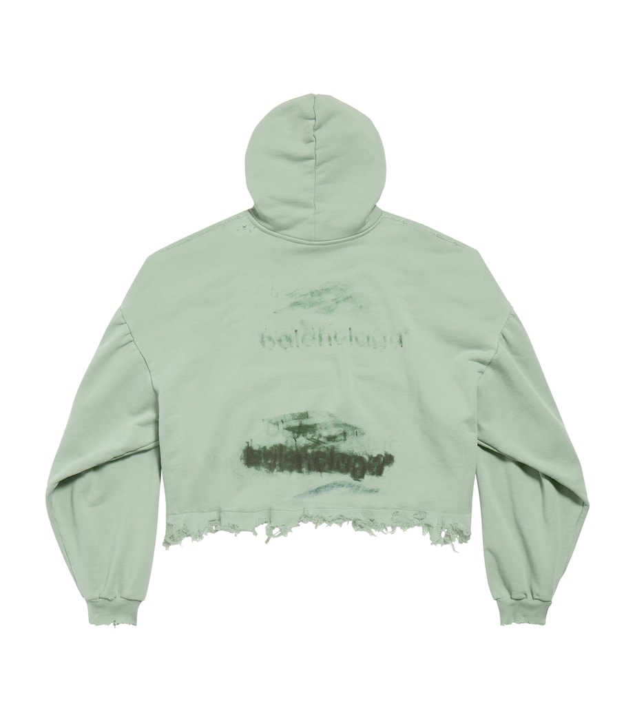 Balenciaga Womens Cotton Cropped Graphic Hoodie Image 2