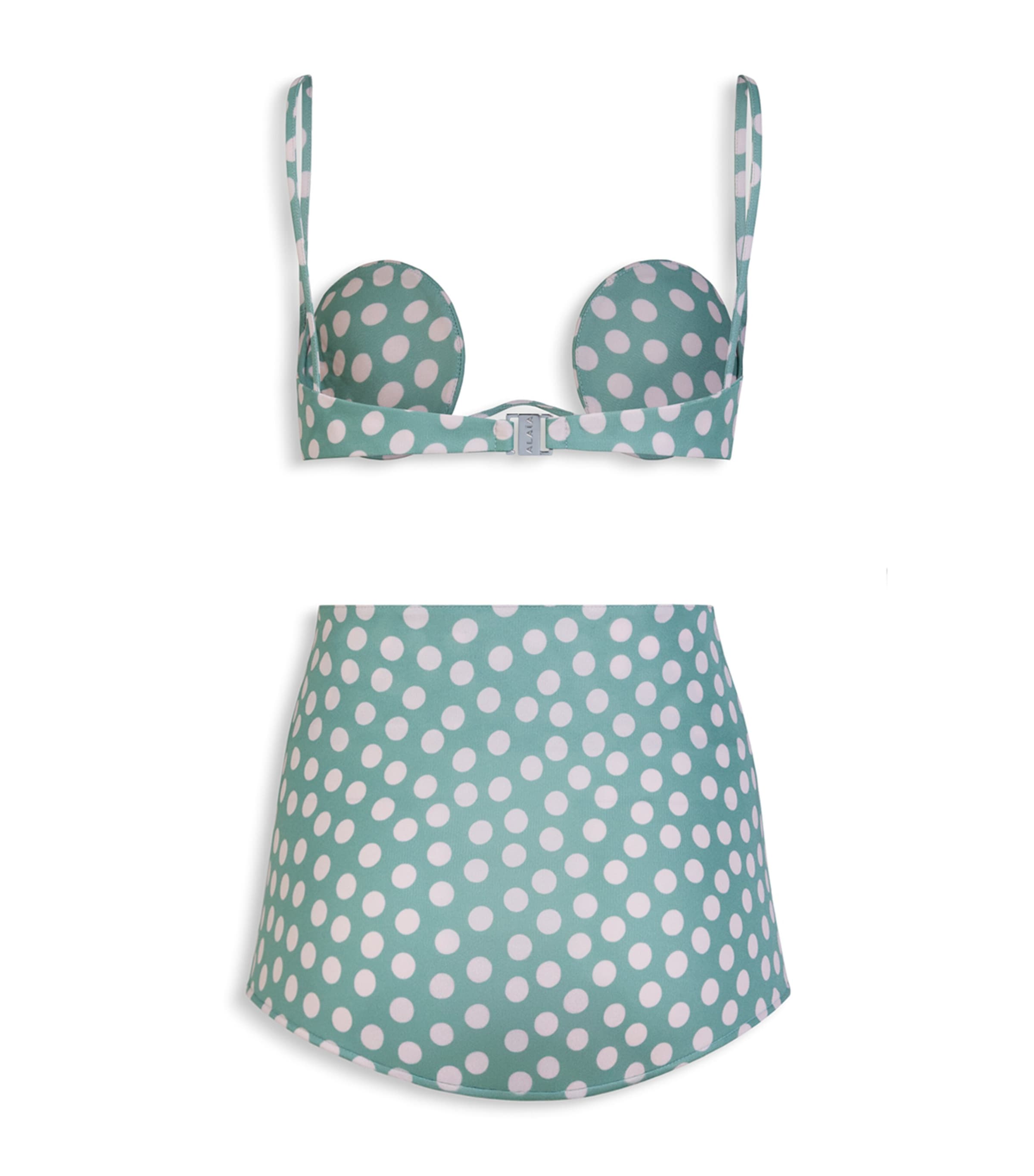 Alaïa Womens Polka-Dot High-Waist Bikini Green Image 2