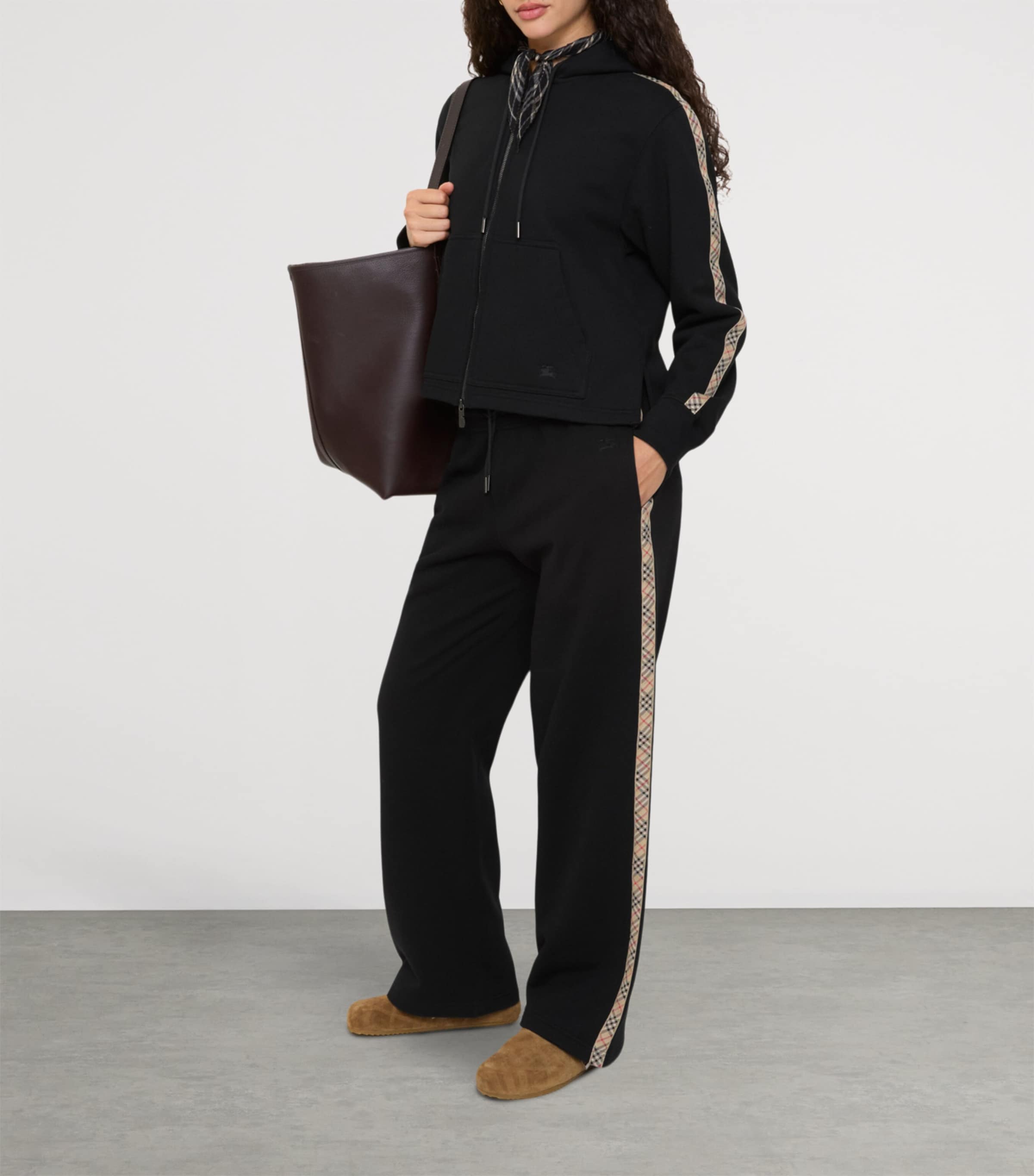 Jersey Check-Trim Sweatpants BLACK Image 2
