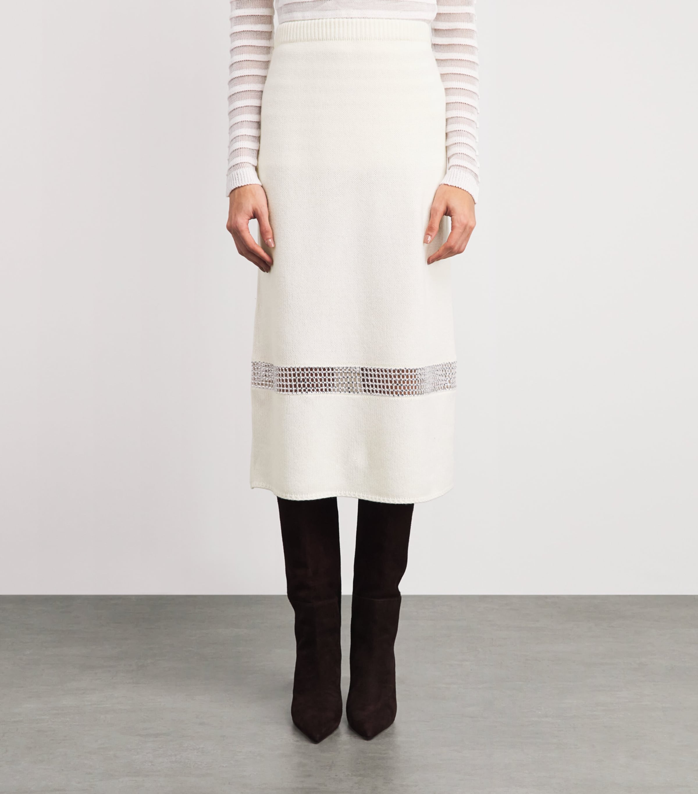 Fabiana Filippi Womens Wool-Silk-Cashmere Midi Skirt Rafia Image 4