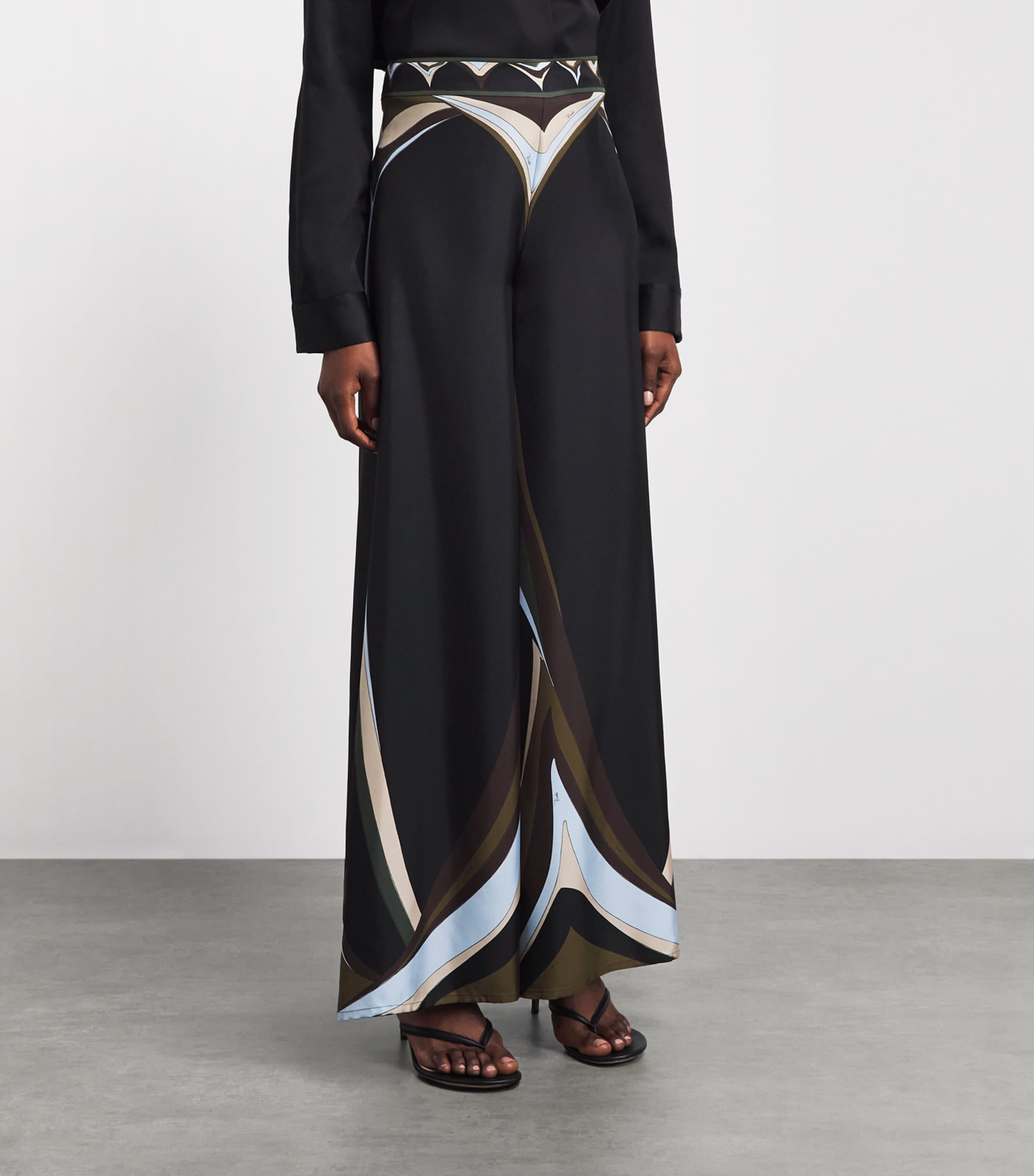 PUCCI Womens Silk Fari Wide-Leg Trousers Khaki Image 4