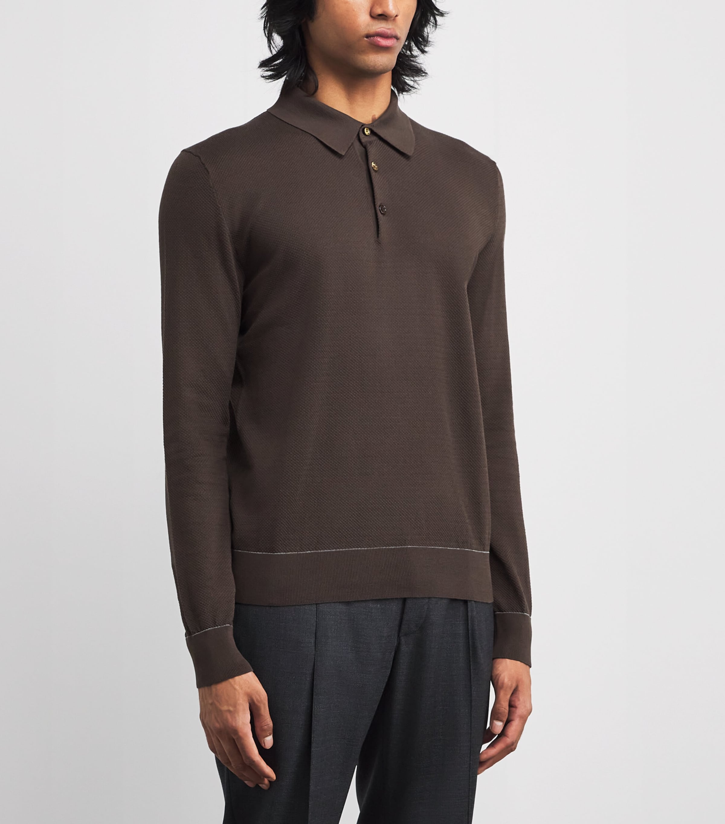 Brioni Mens Long-Sleeve Polo Shirt Image 3