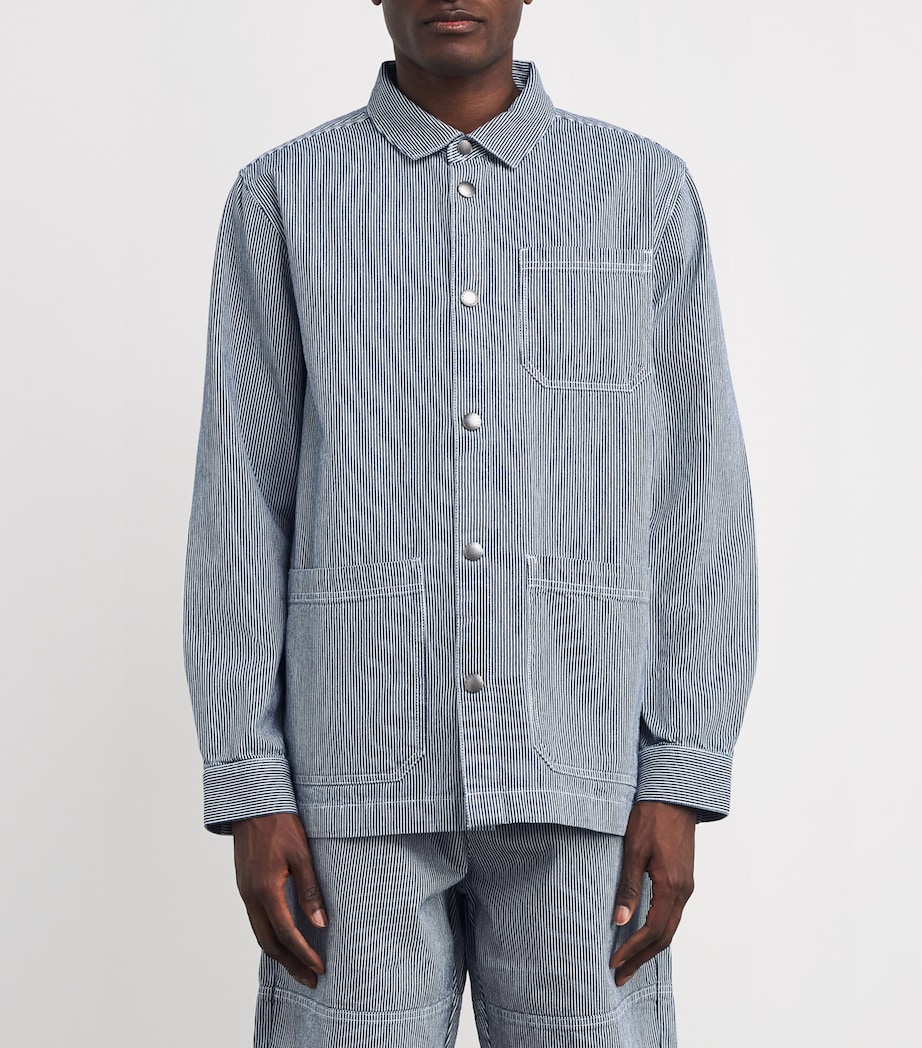 Cotton Stripe Tindale Overshirt BLEACHED BLUE Image 3