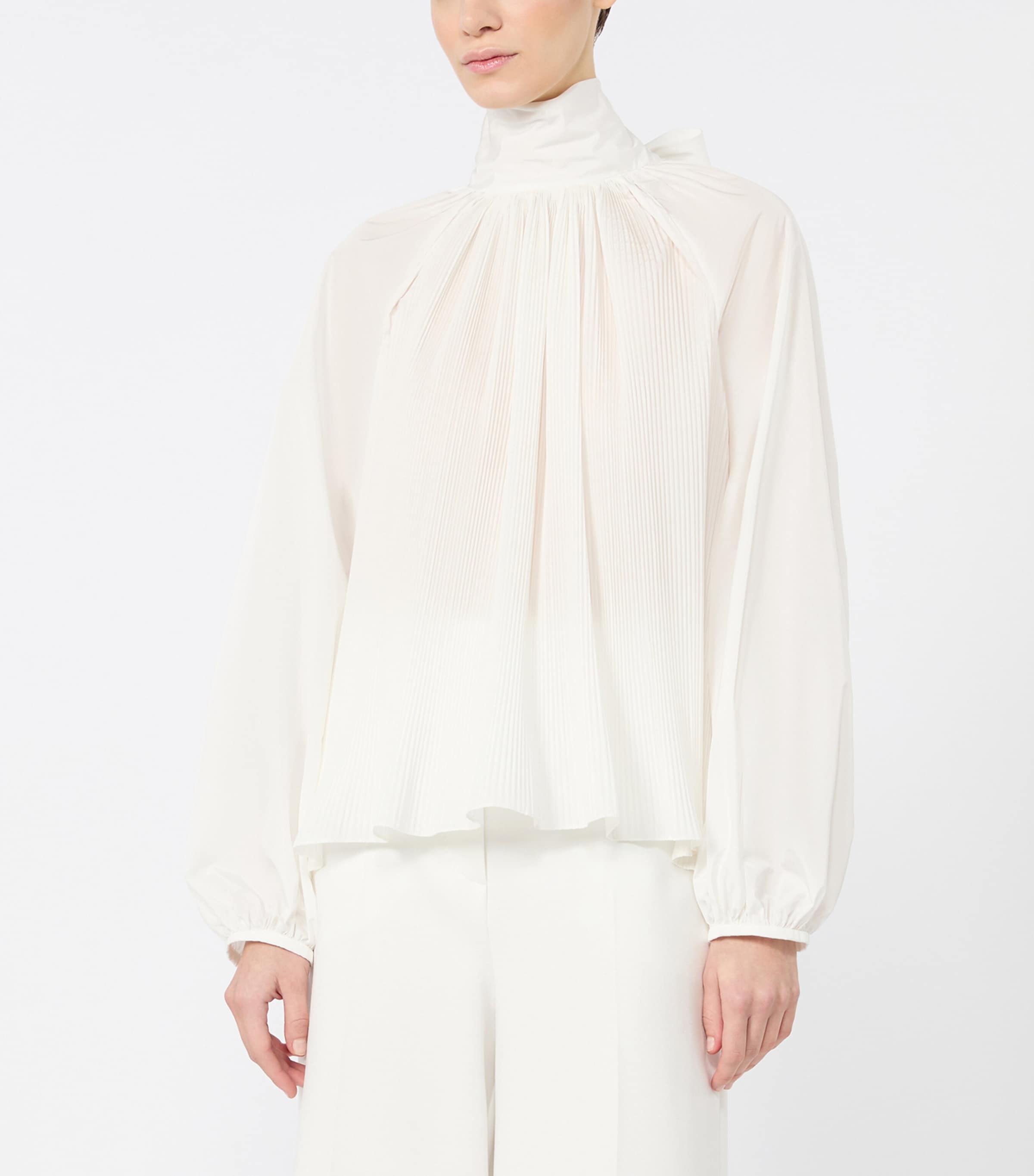 Max Mara Womens Pleated Pussybow Blouse White Image 3