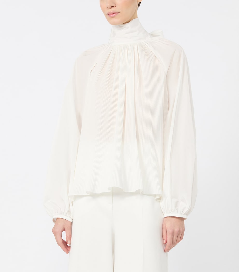 Max Mara Womens Pleated Pussybow Blouse White Image 3