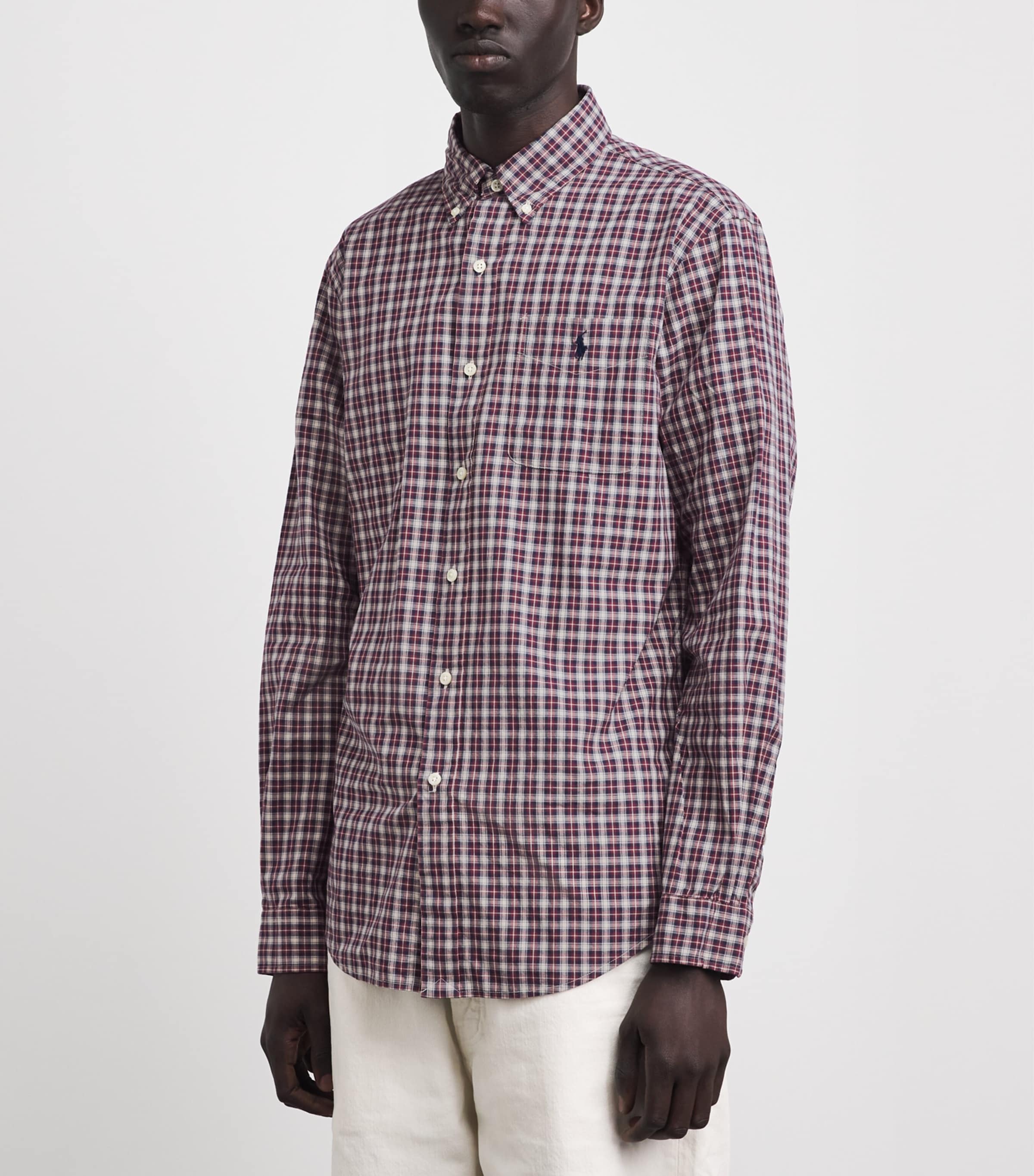 Polo Ralph Lauren Mens Cotton Check Polo Pony Custom Fit Shirt Red Cream Multi Image 4