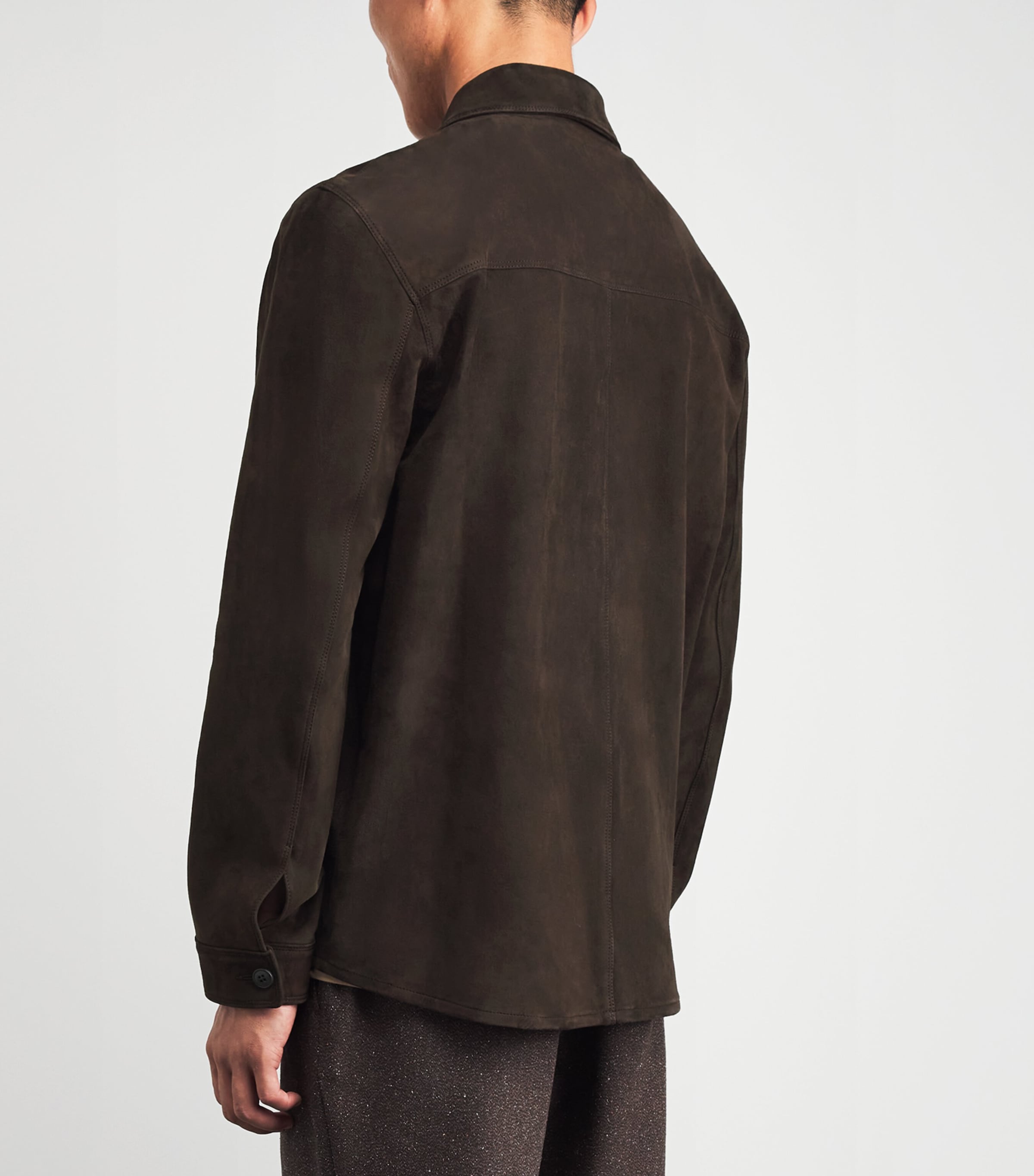 Sunspel Mens Suede Overshirt Dark Brown Image 5