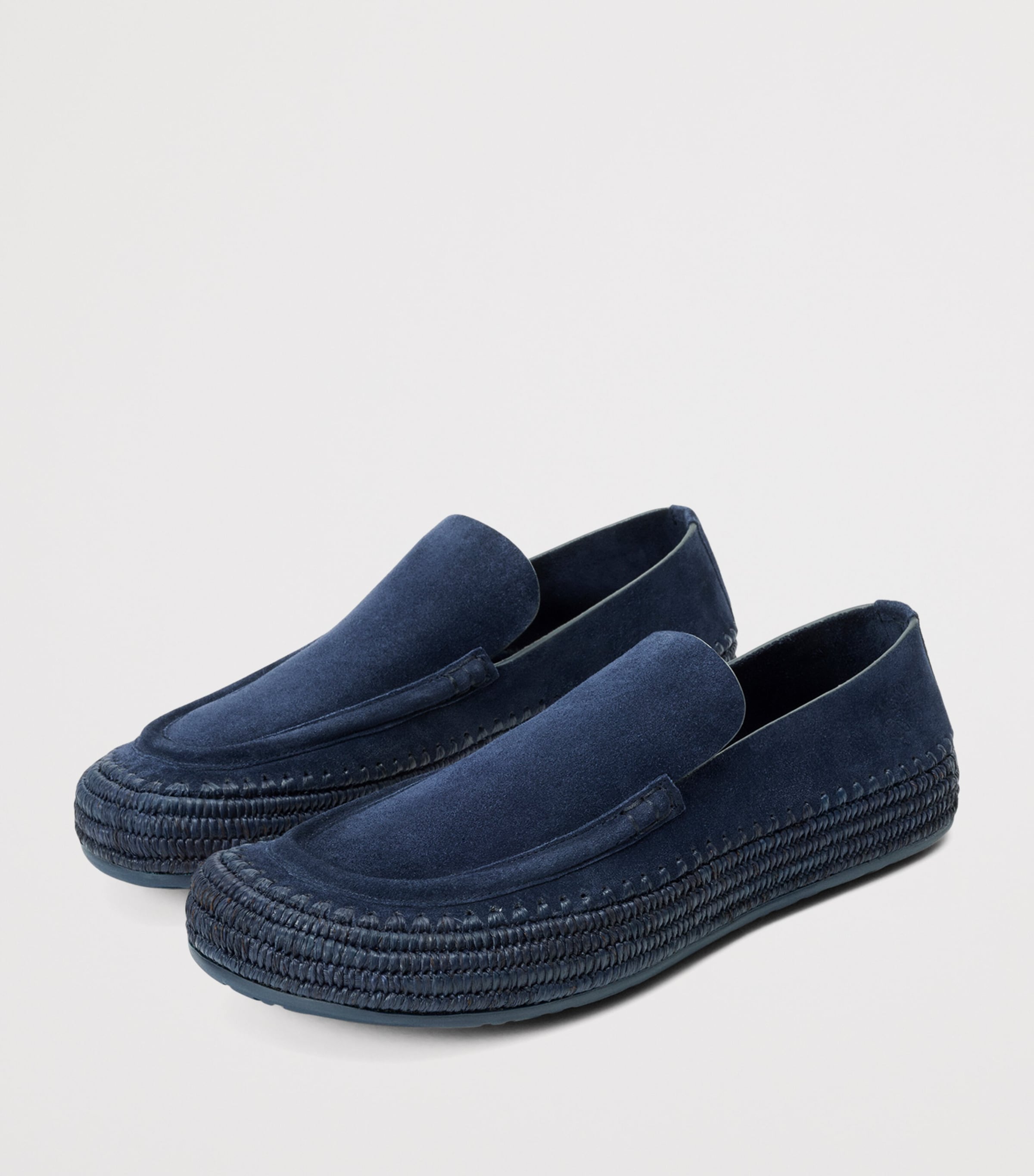 LOEWE x Paula's Ibiza Suede-Raffia Rio Loafers Ink Blue Image 2