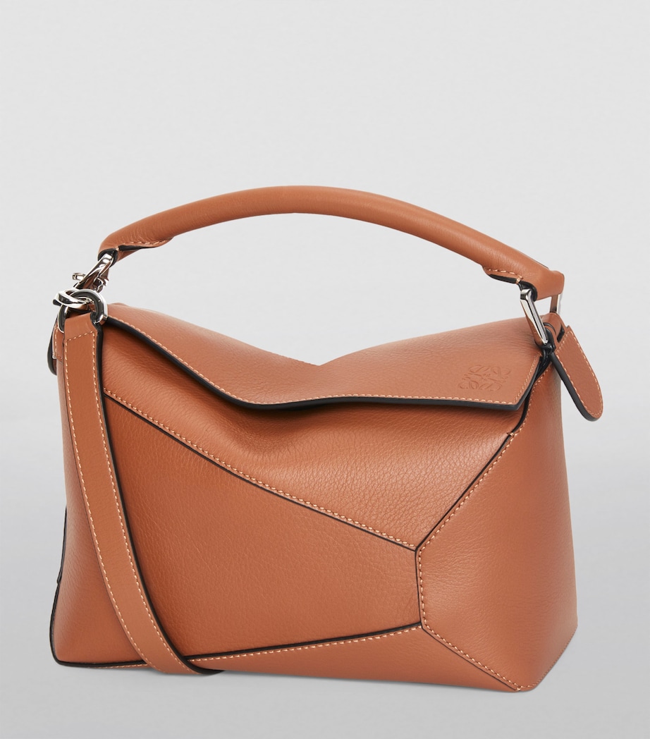 Small Leather Puzzle Edge Top-Handle Bag TAN Image 3