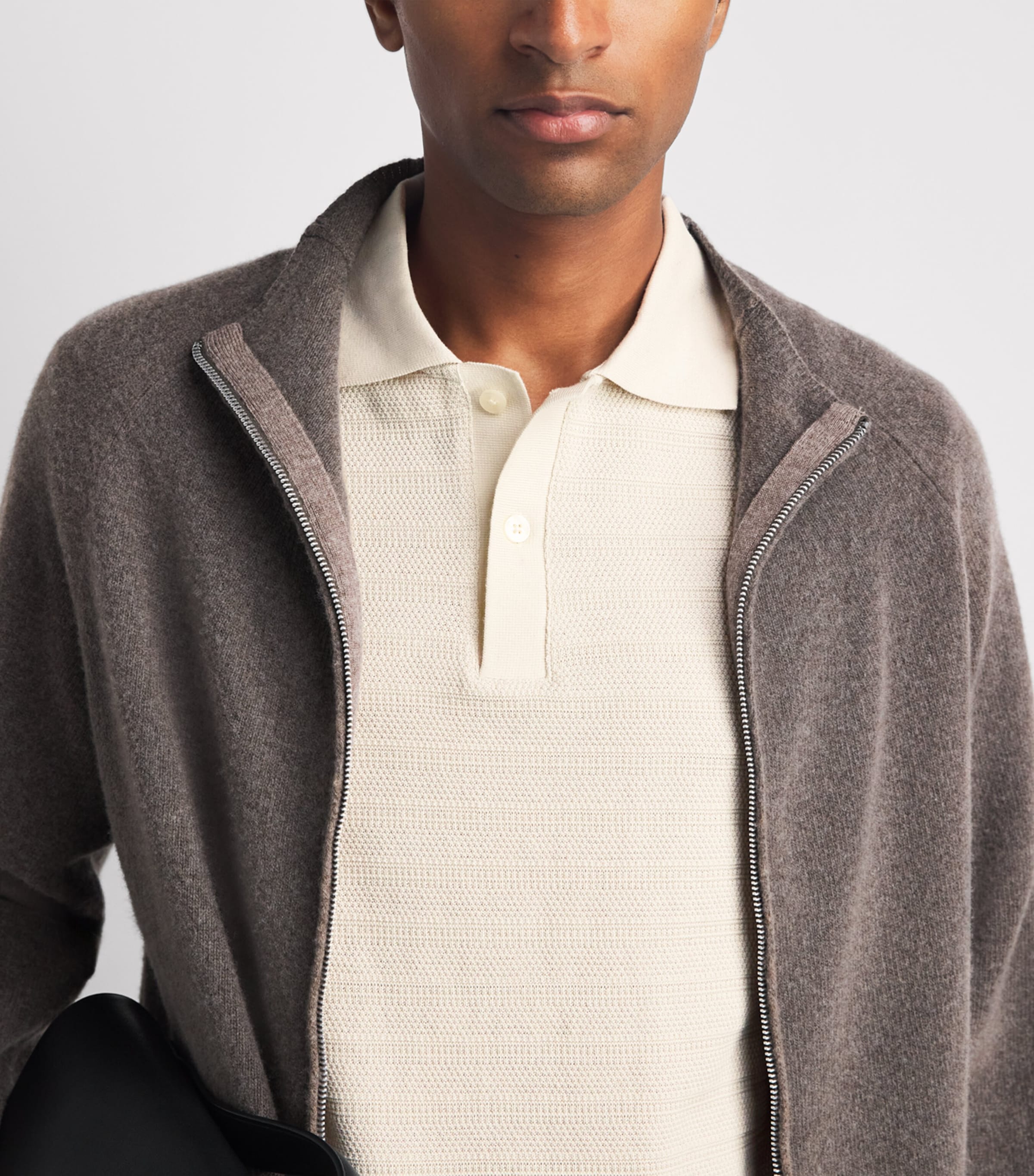 Samsøe Samsøe Mens Organic Cotton Rib-Kit Sajase Polo Shirt Silver Birch Image 3