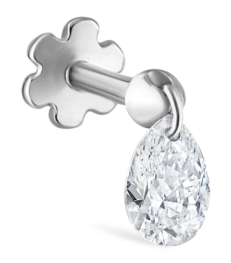 White Gold Floating Pear Diamond Charm Threaded Stud Earring (4mm) WHITE GOLD Image 1