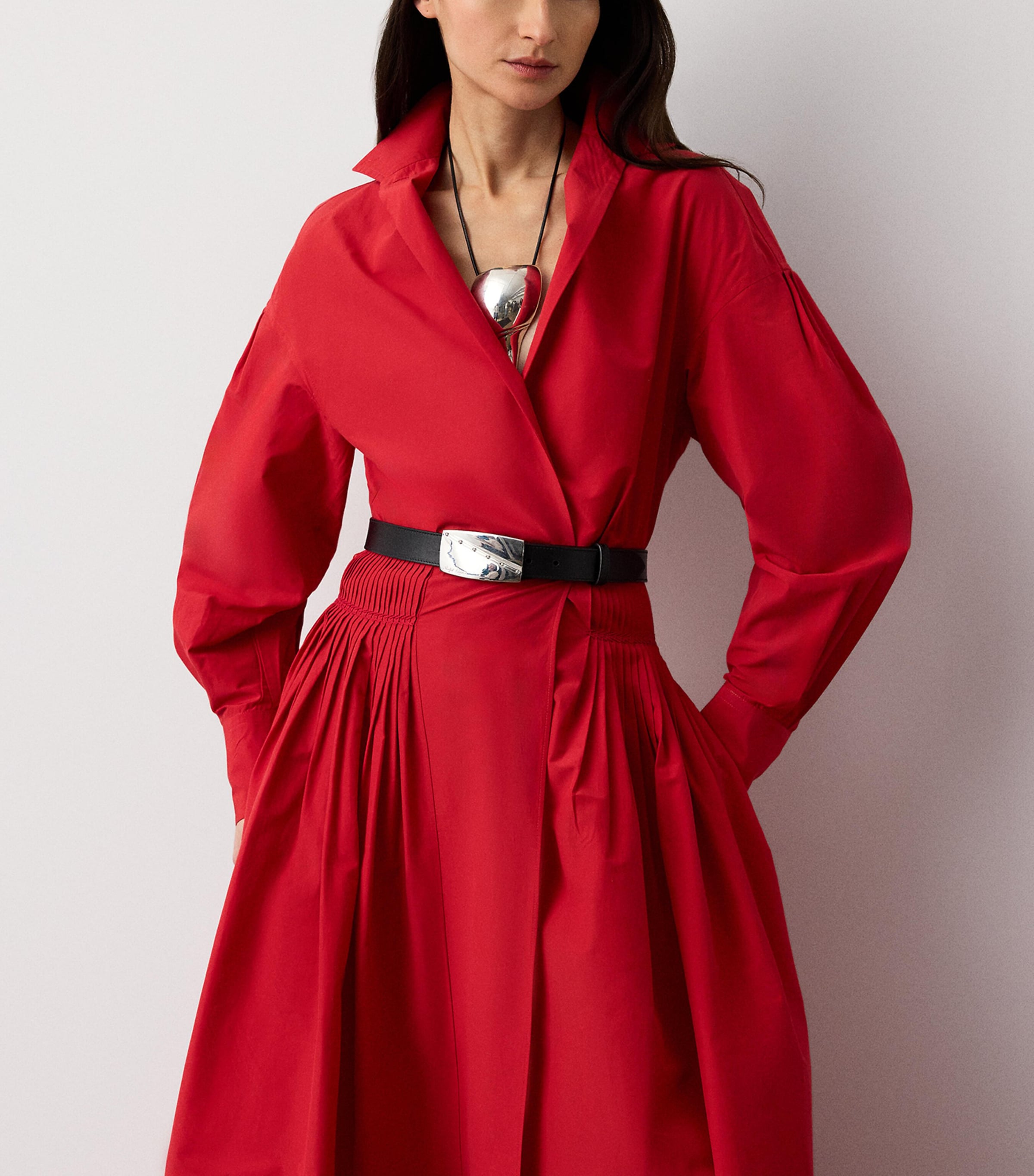 Ralph Lauren Collection Womens Cotton-Blend Poplin Daley Maxi Shirt Dress Bright Red Image 3