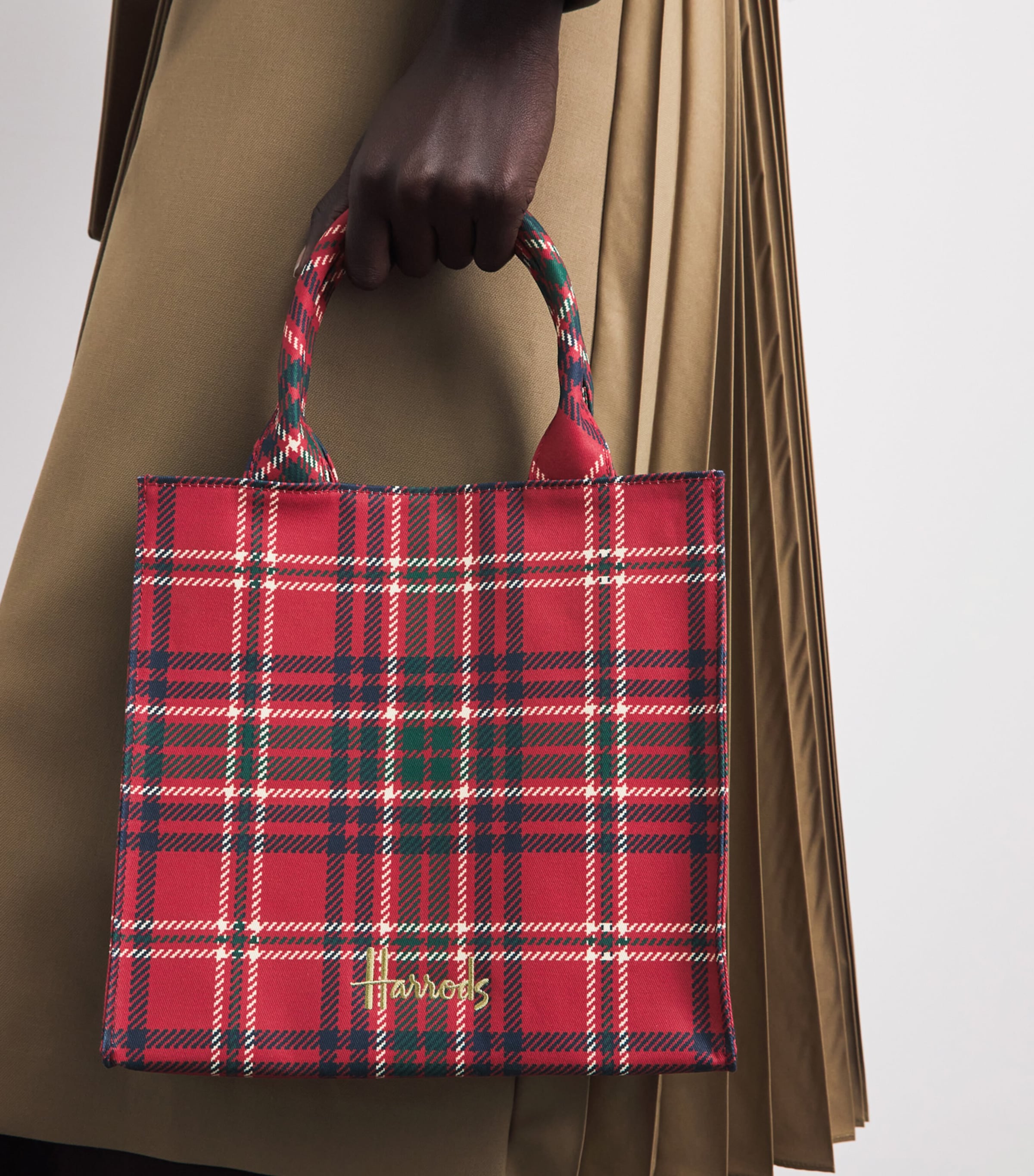 Harrods Small Tartan Tote Bag Red Image 4