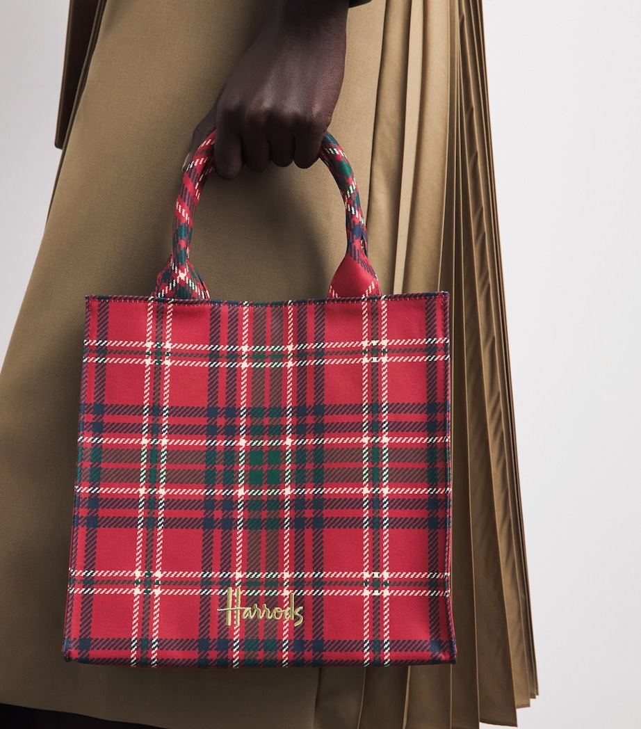 Harrods Small Tartan Tote Bag Red Image 4