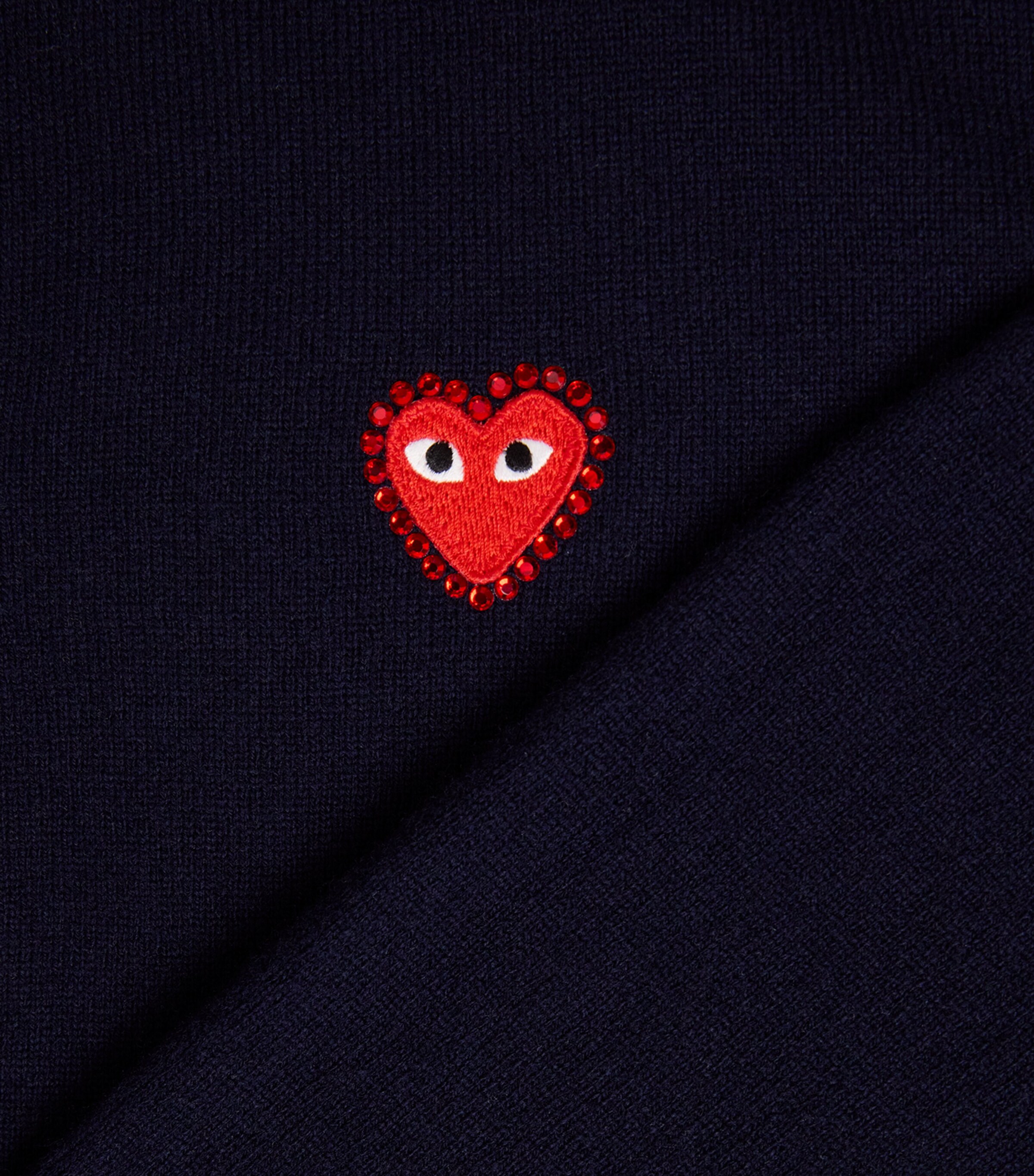 Comme Des Garçons Play Mens Wool Rhinestone Heart Logo Cardigan Navy Image 6