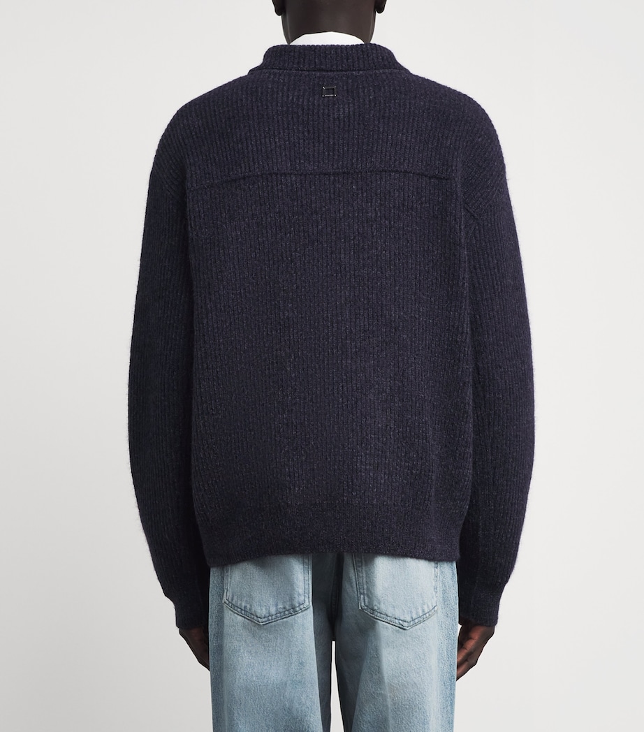 Rib-Knit Zip-Up Cardigan NAVY Image 4