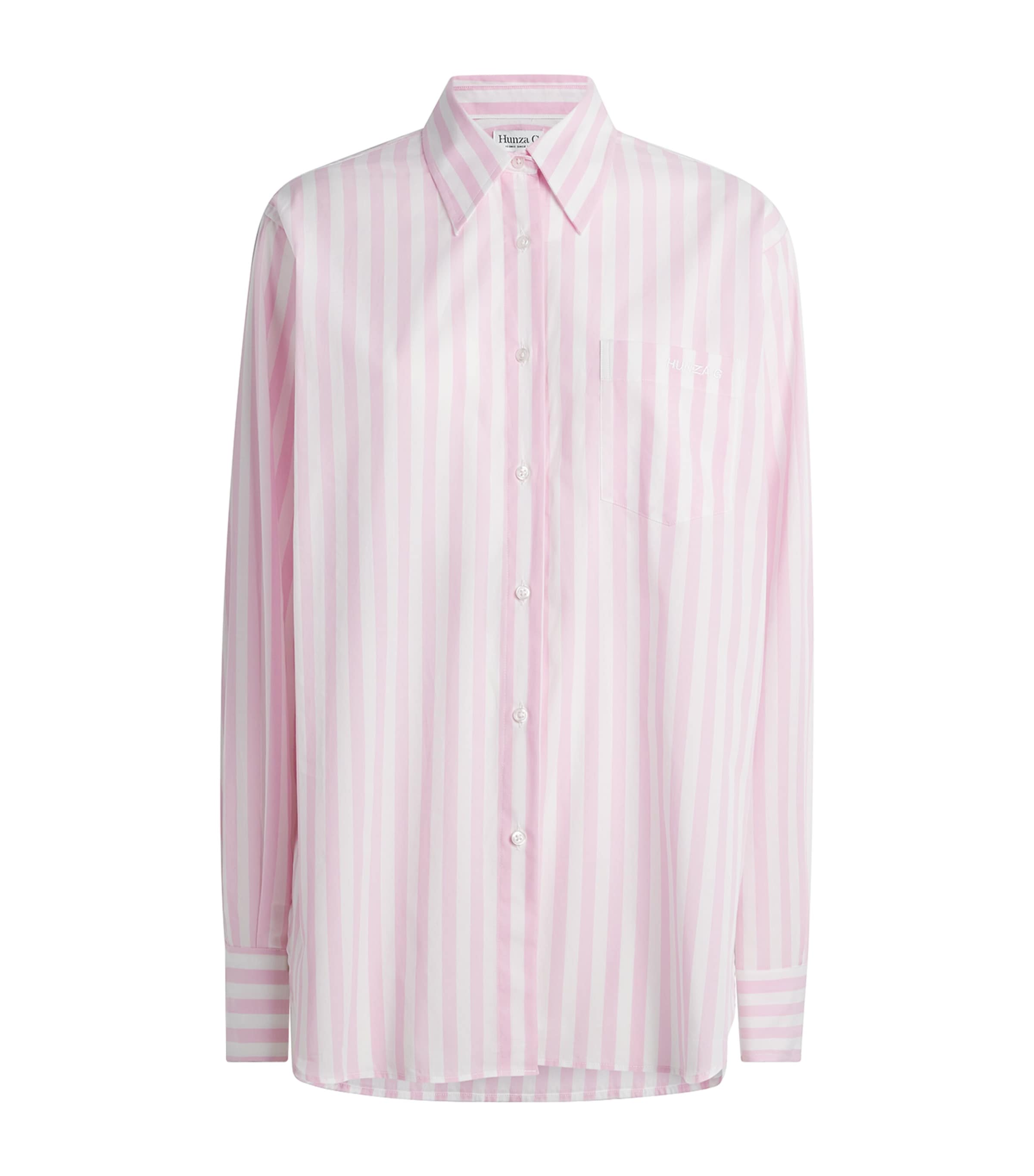 Hunza G Womens Cotton Stripe Cabana Shirt Pink Image 1