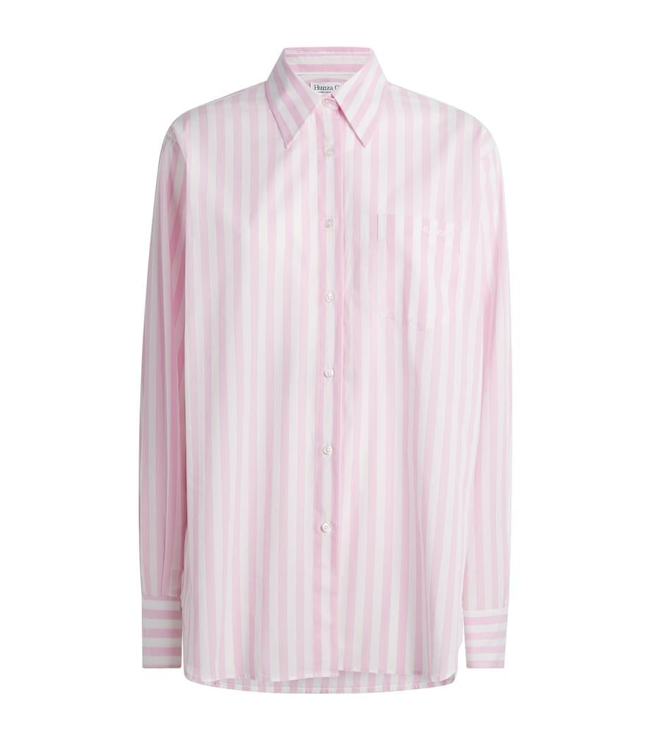 Hunza G Womens Cotton Stripe Cabana Shirt Pink Image 1