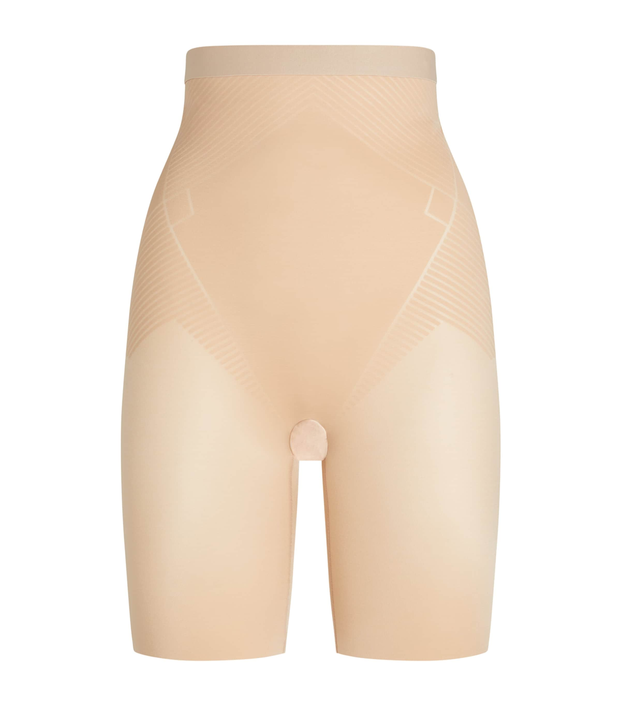 Shop Spanx High-waist Mid-thigh Shorts - Medium Control In Beige