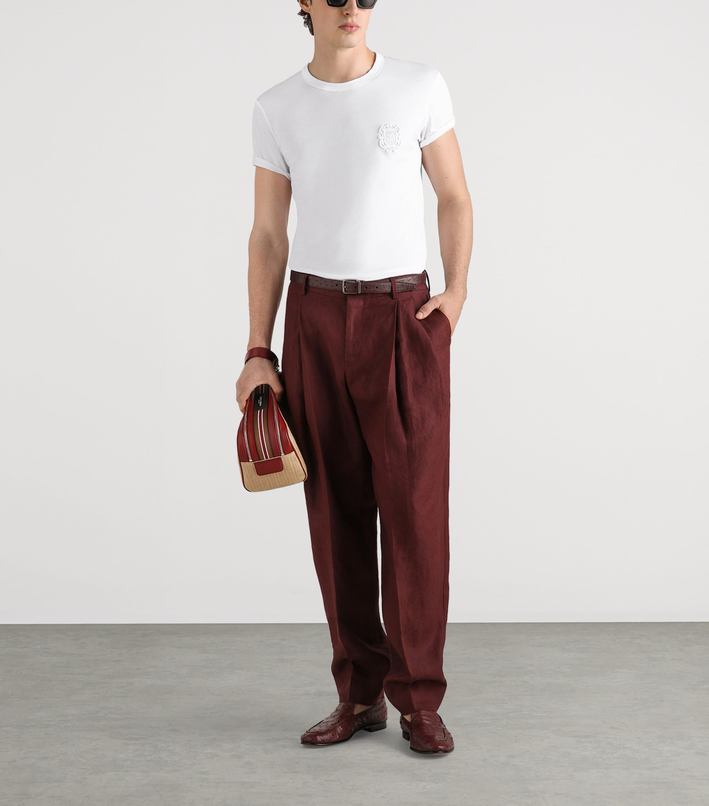 Dolce&Gabbana Mens Linen Pleated Trousers Brown Dark Vio Image 2