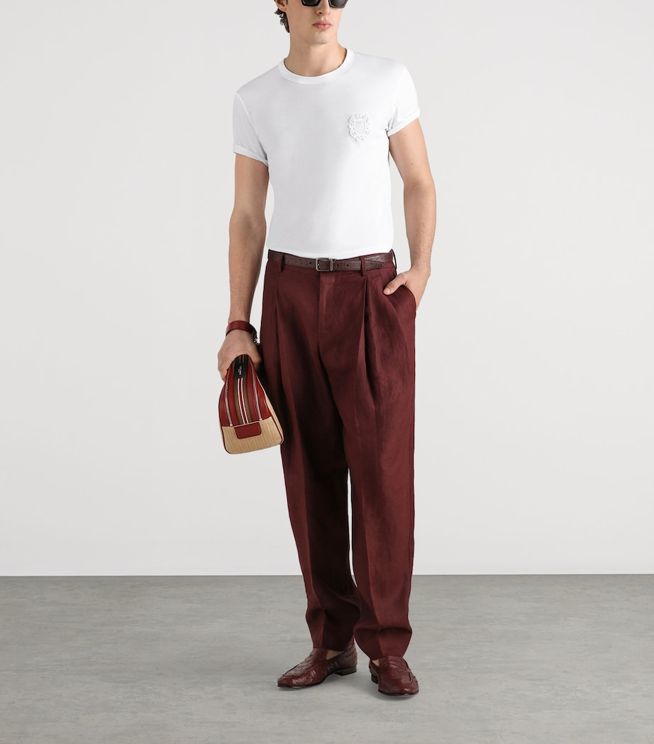 Dolce&Gabbana Mens Linen Pleated Trousers Brown Dark Vio Image 2