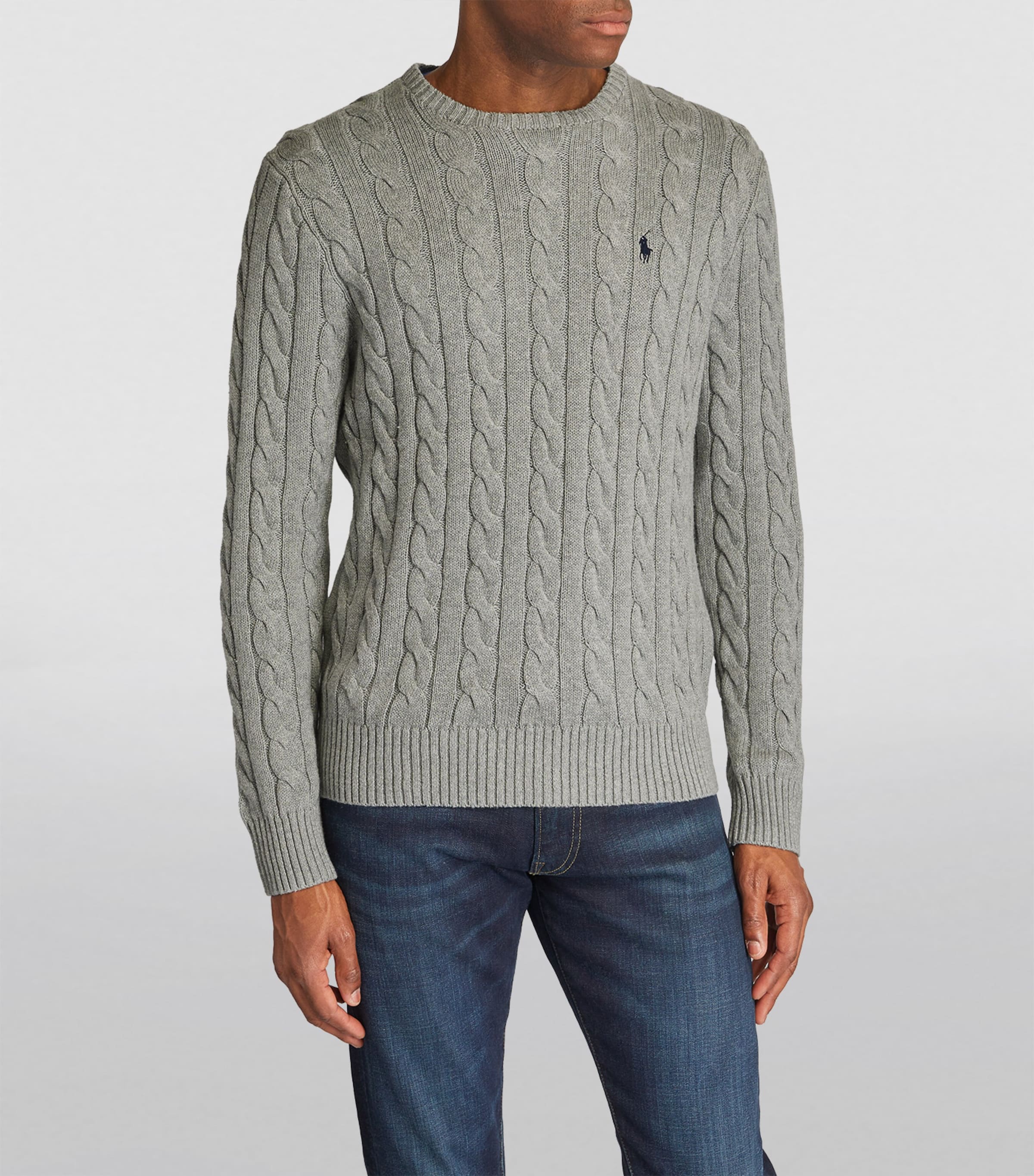 Cable-Knit Polo Logo Sweater GREY Image 3