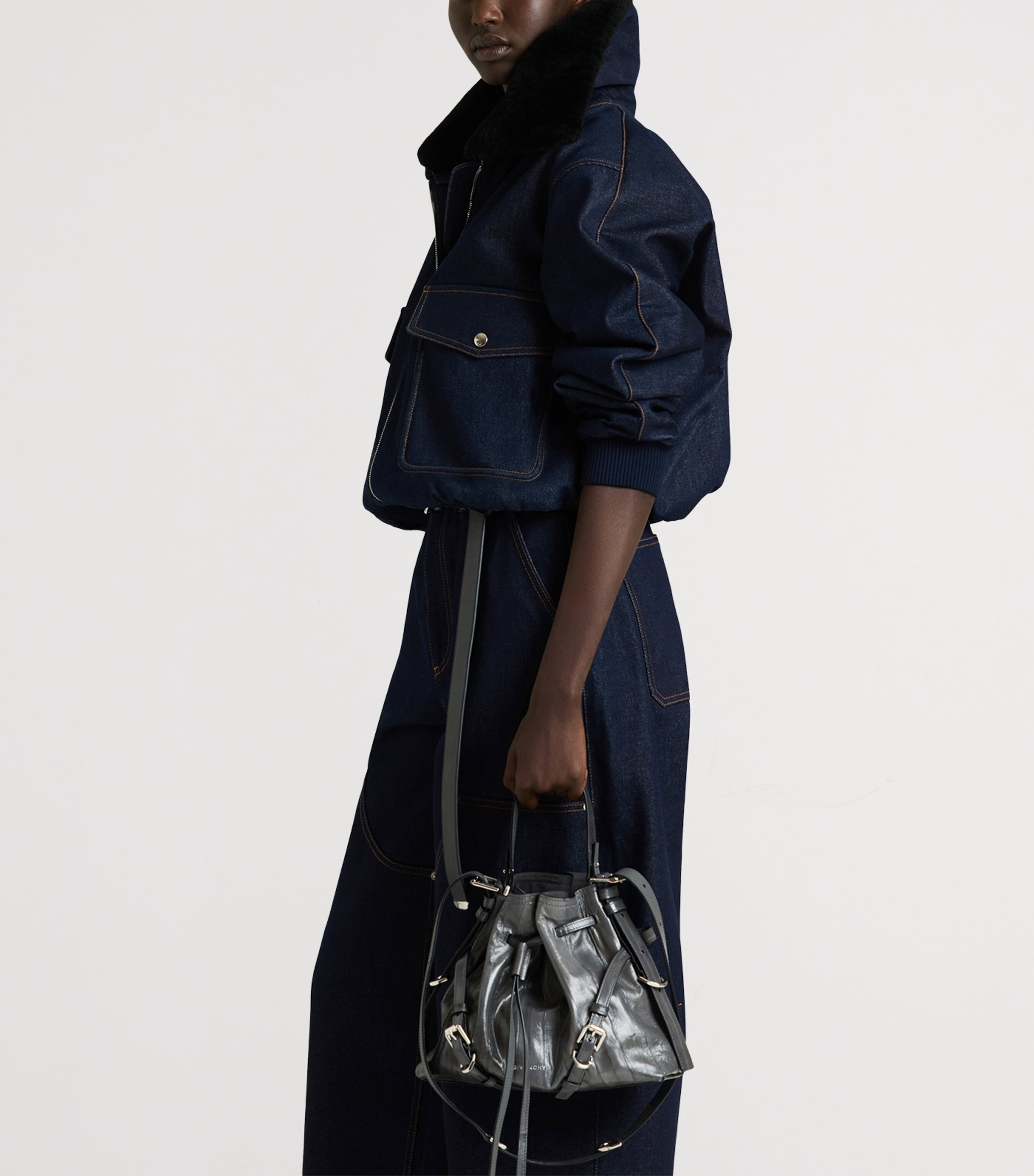 Givenchy Womens Shearling-Collar Denim Blouson Jacket Image 4