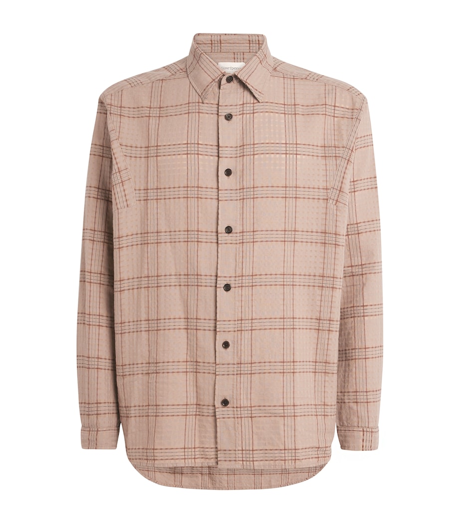 Organic Cotton Check Loose Garrison Shirt BEIGE Image 1