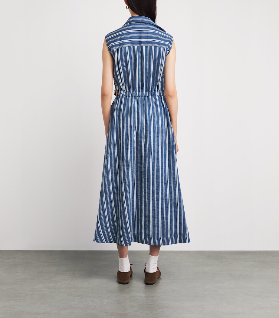 Sandro Paris Womens Belted Stripe Midi Shirt Dress Blu / White Image 4