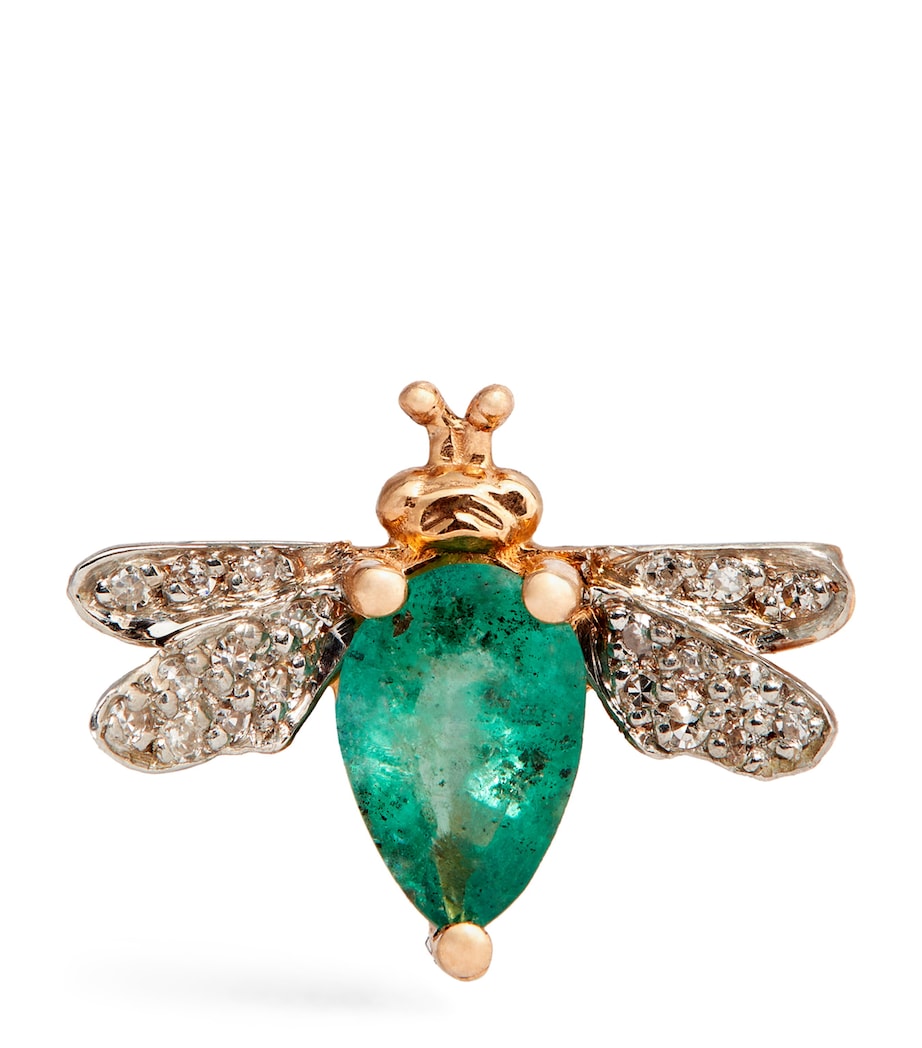 Rose Gold, Diamond and Emerald Honey Bee Single Earring WHITE Image 1
