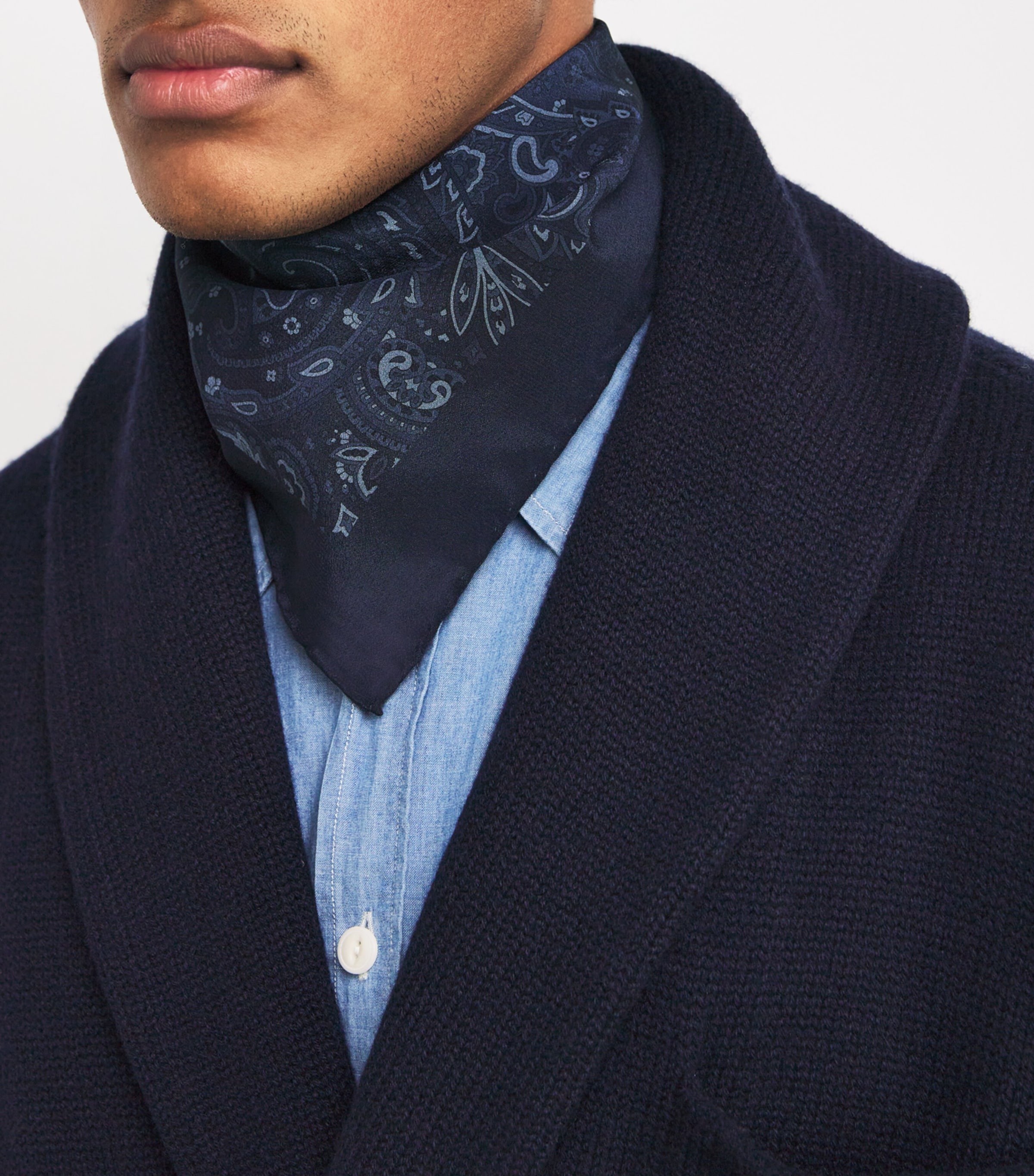 Mulberry Silk Paisley Pocket Square NAVY Image 3