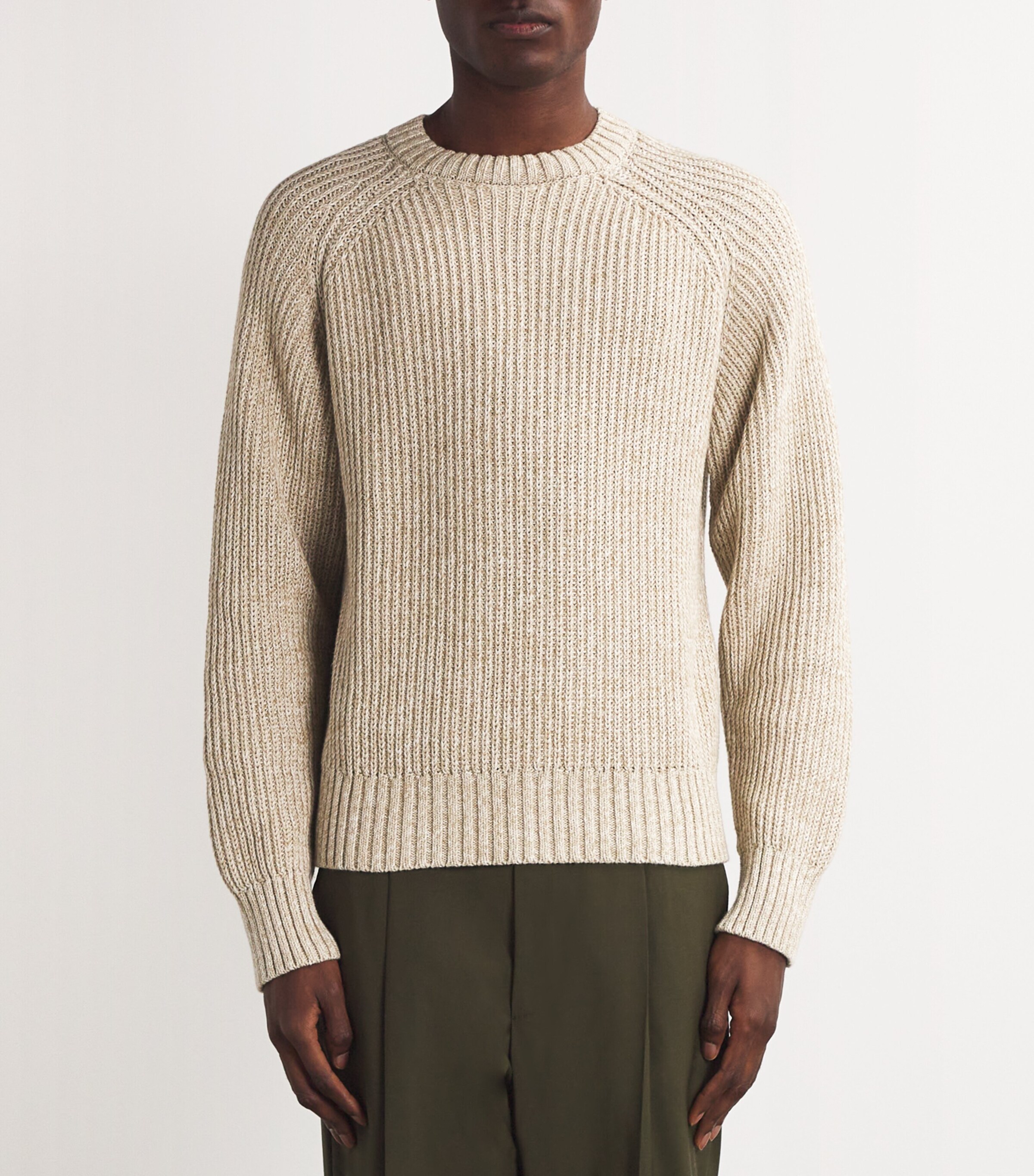 Officine Generale Mens Organic Cotton Sweater Ecru/khaki Image 3