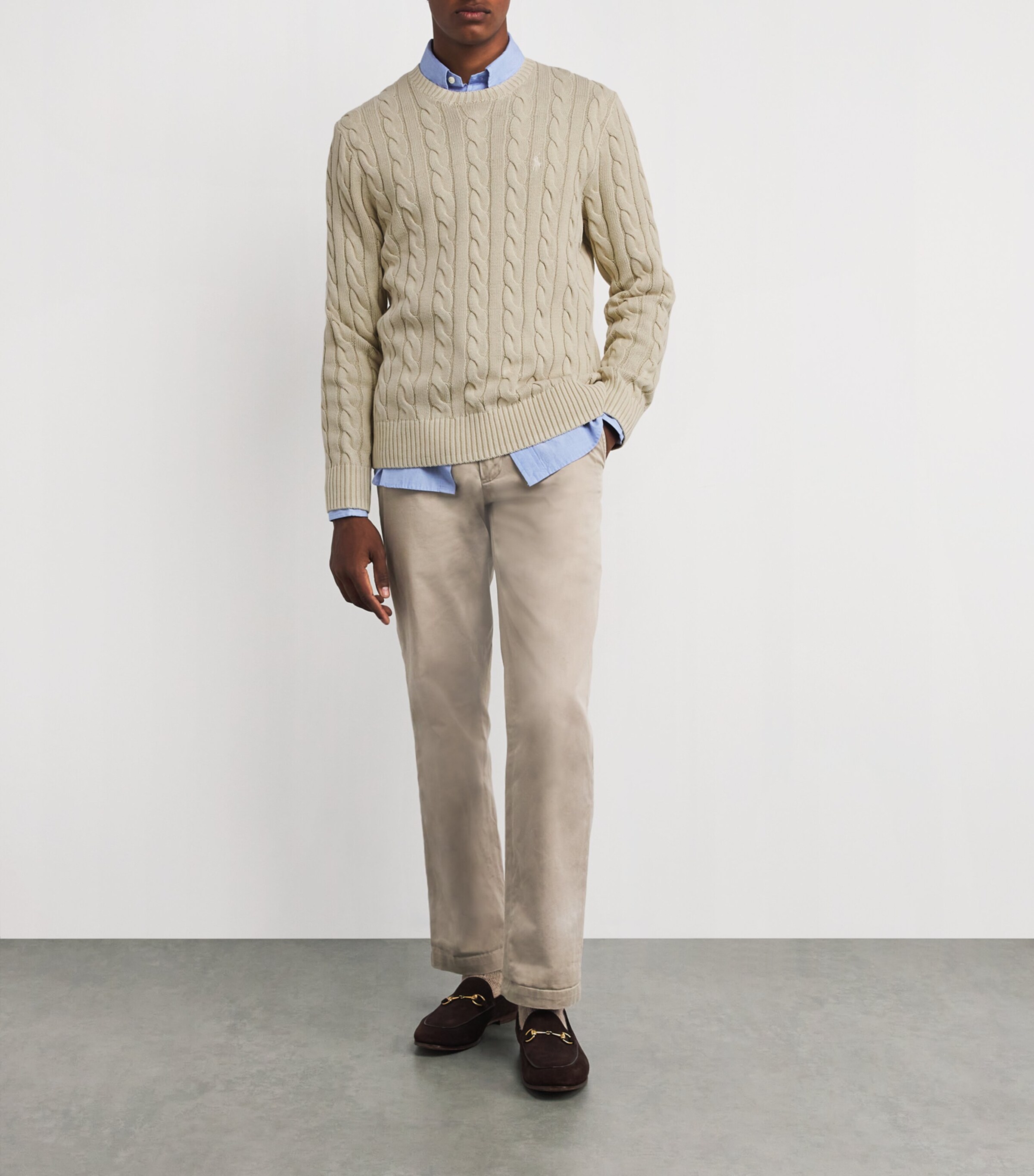 Polo Ralph Lauren Mens Cotton Cable-Knit Sweater Beige Image 2