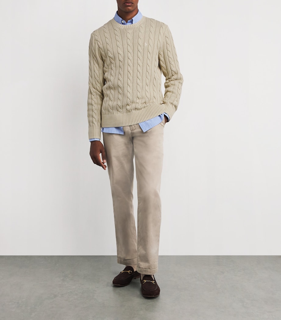 Polo Ralph Lauren Mens Cotton Cable-Knit Sweater Beige Image 2