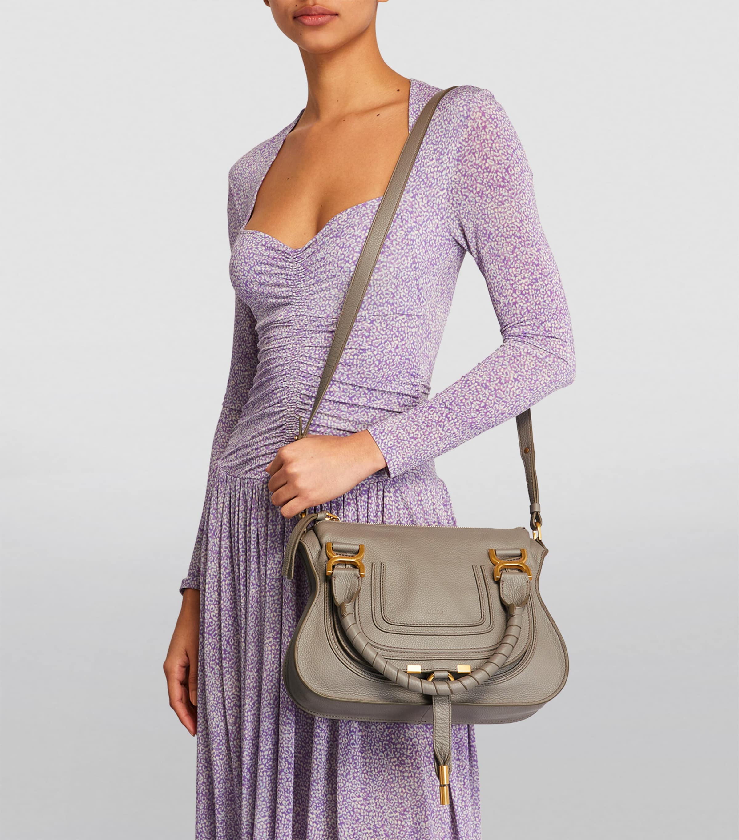 Small Leather Marcie Top-Handle Bag CASHMERE GREY Image 5