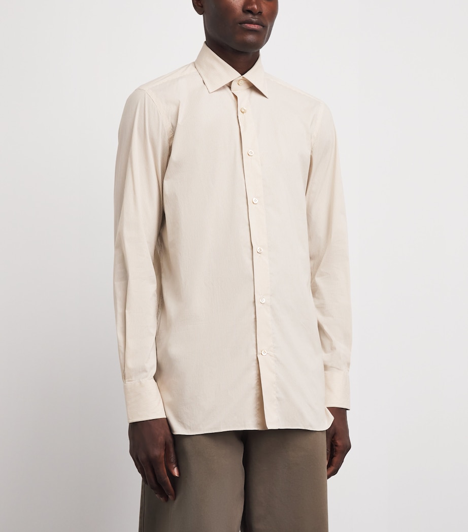 100HANDS Mens Cotton-Silk-Wool Stripe Shirt Camel Stripe Image 4