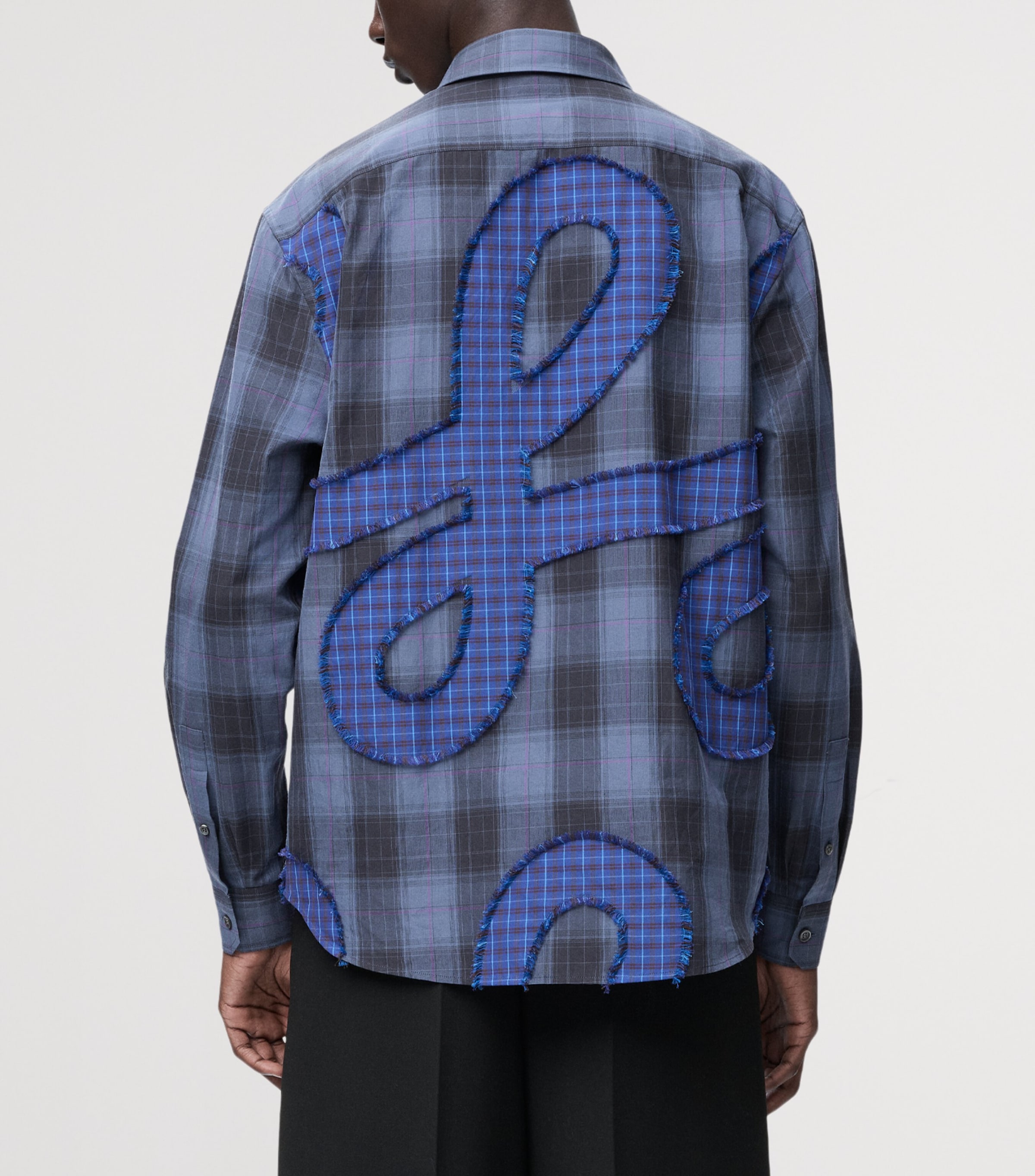 LOEWE Mens Cotton Long-Sleeve Check Shirt Navy Blue Image 4