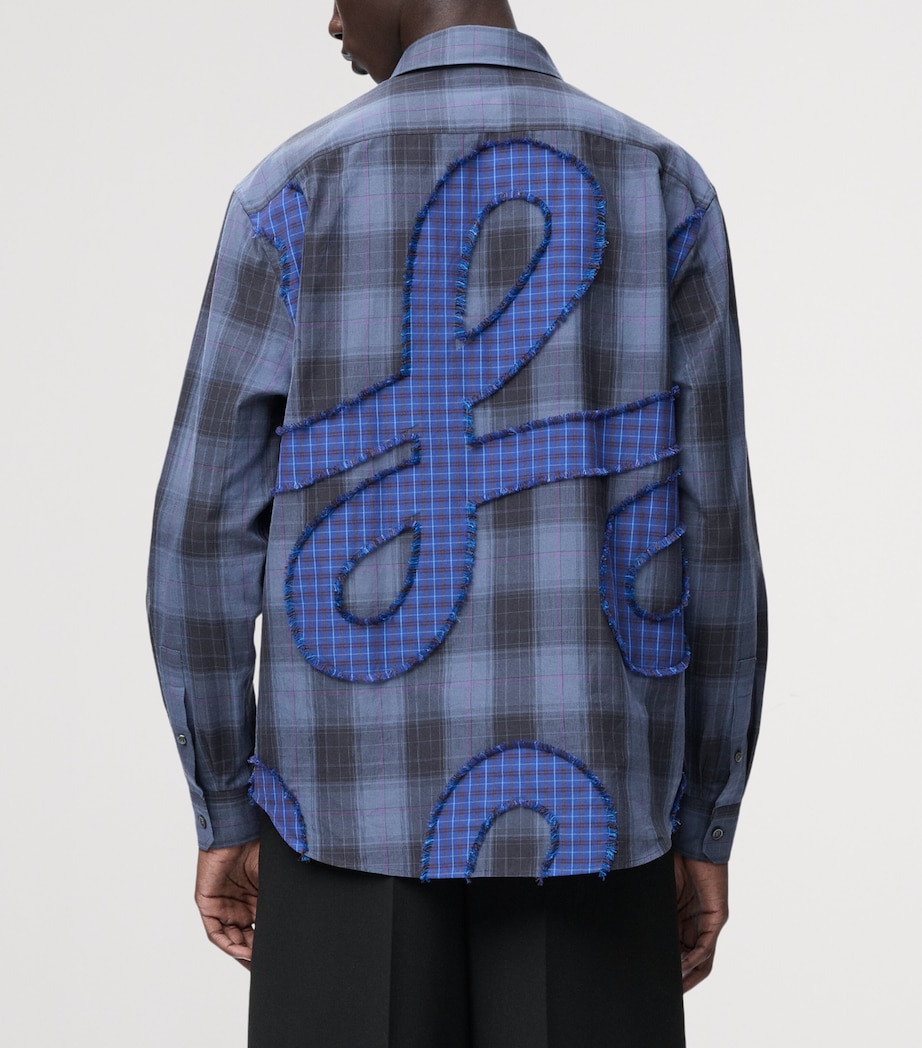 LOEWE Mens Cotton Long-Sleeve Check Shirt Navy Blue Image 4
