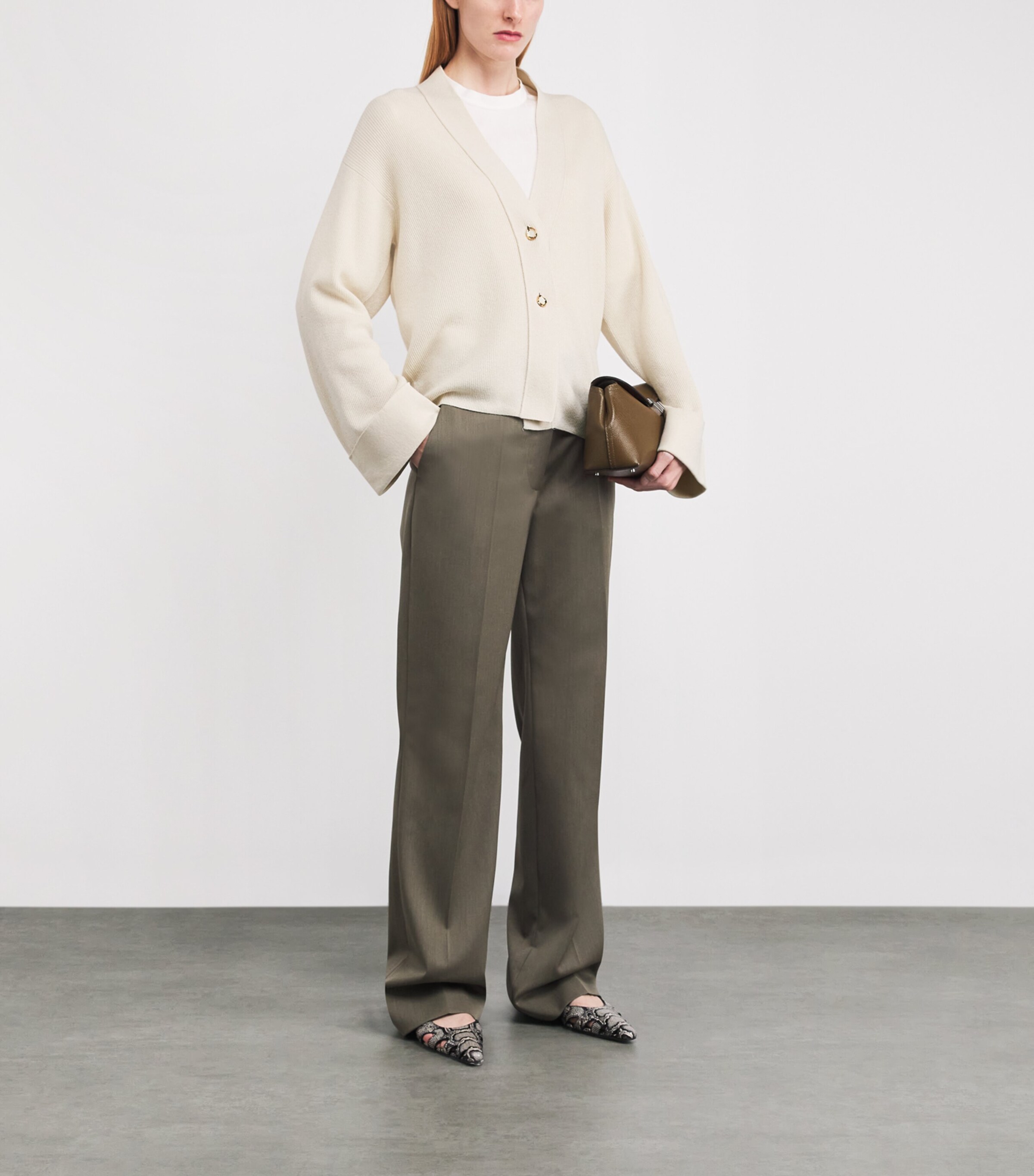 Agnona Womens Cashmere-Blend V-Neck Cardigan Ivory Butter Image 2