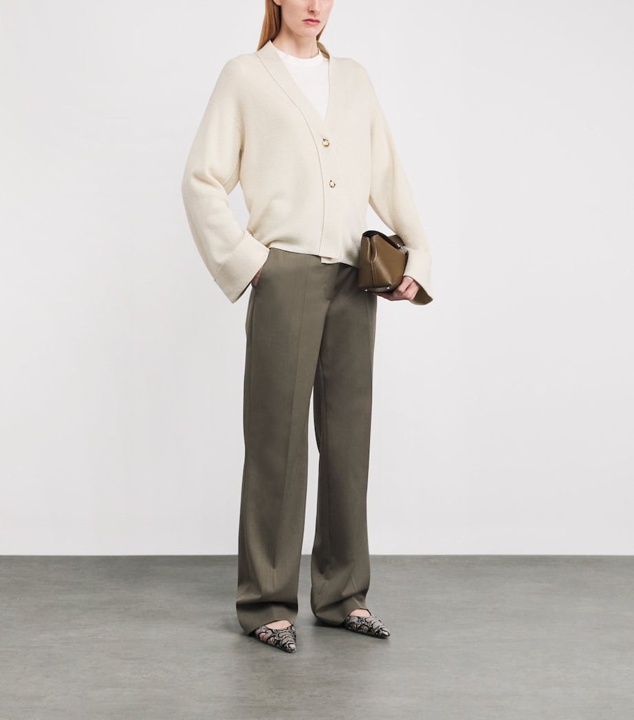 Agnona Womens Cashmere-Blend V-Neck Cardigan Ivory Butter Image 2