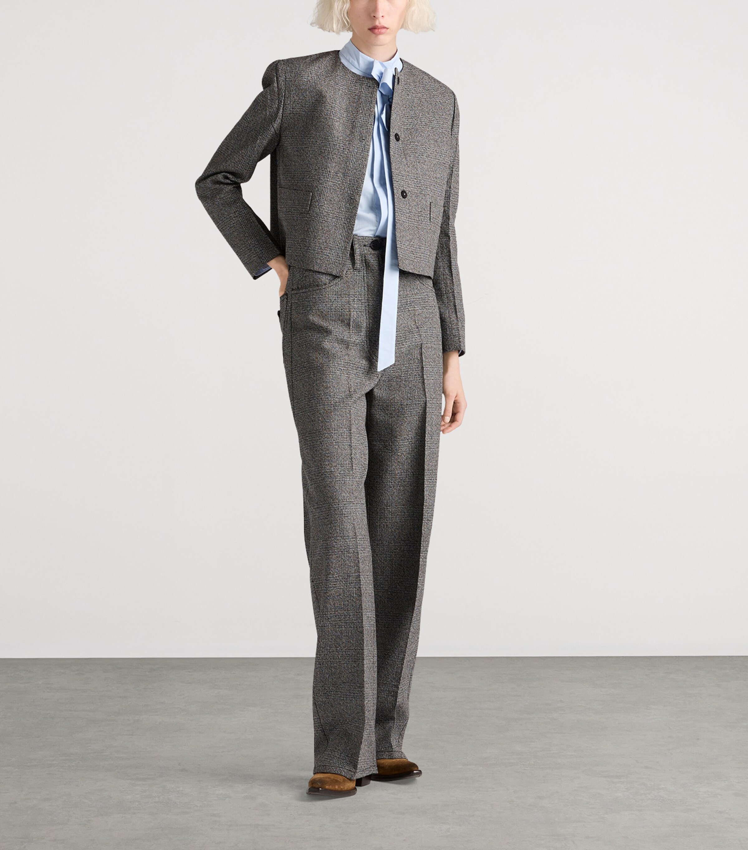 Cotton-Wool Prince of Wales Tailored Trousers F0480 Image 2