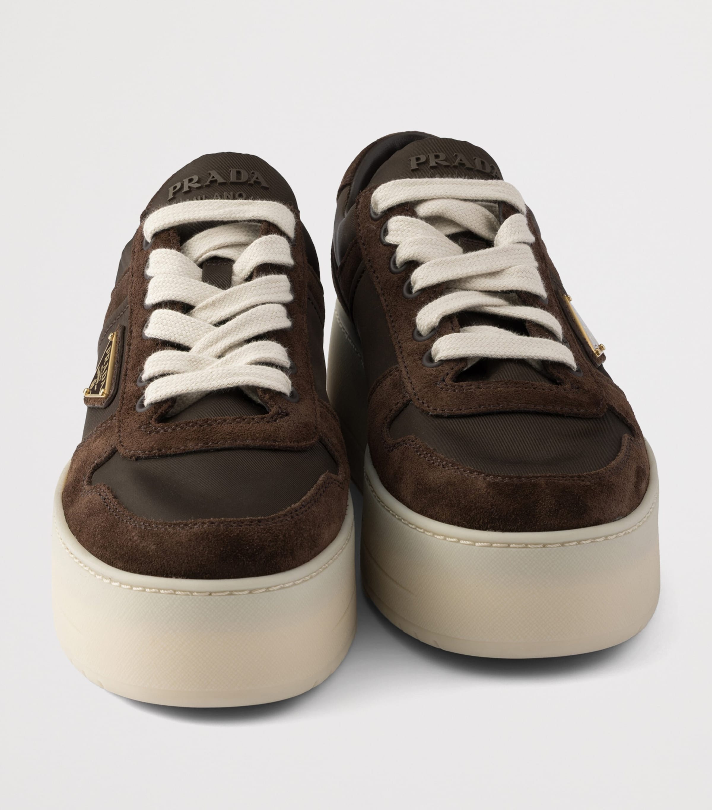Prada Womens Suede and Re-Nylon Downtown Bold Sneakers Brown Image 6