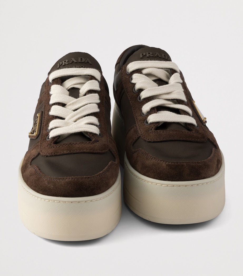 Prada Womens Suede and Re-Nylon Downtown Bold Sneakers Brown Image 6