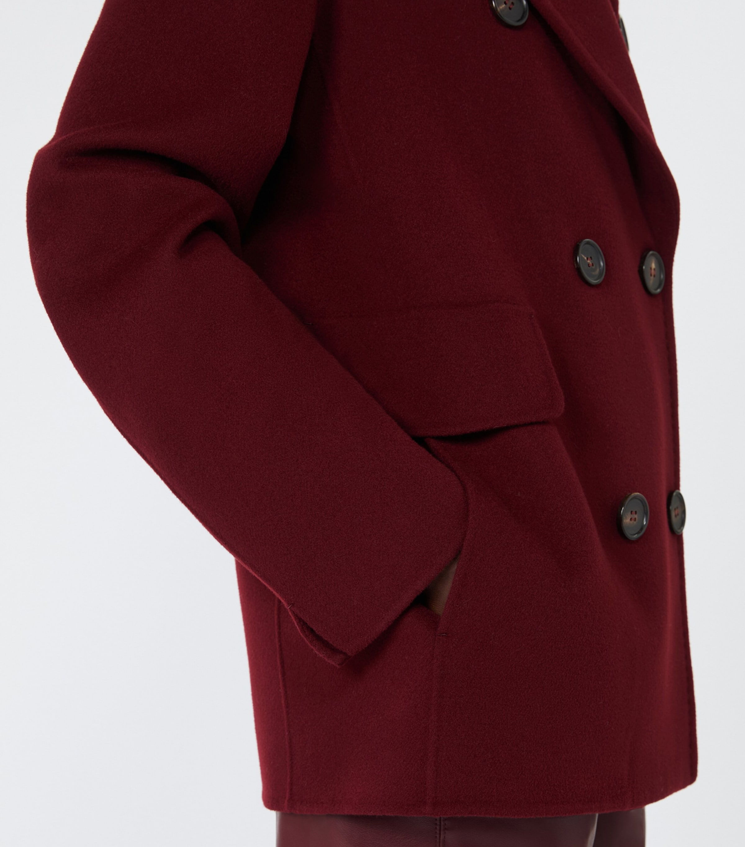 Max Mara Womens Virgin Wool Double-Breasted Short Coat Bordeaux Image 5